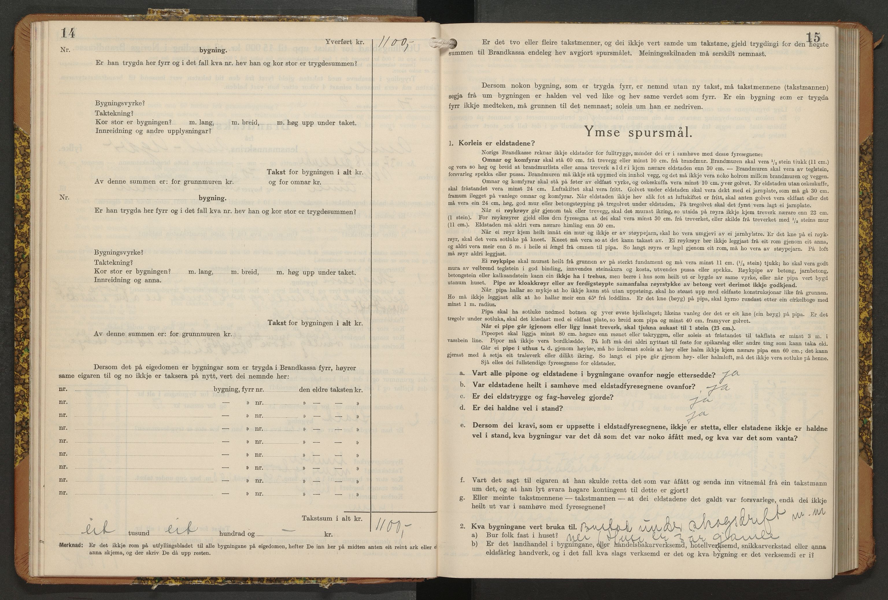 Norges Brannkasse Åmli og Gjøvdal, AV/SAK-2241-0061/F/Fa/L0008: Branntakstprotokoll nr. 8 med originalt register, 1937-1949