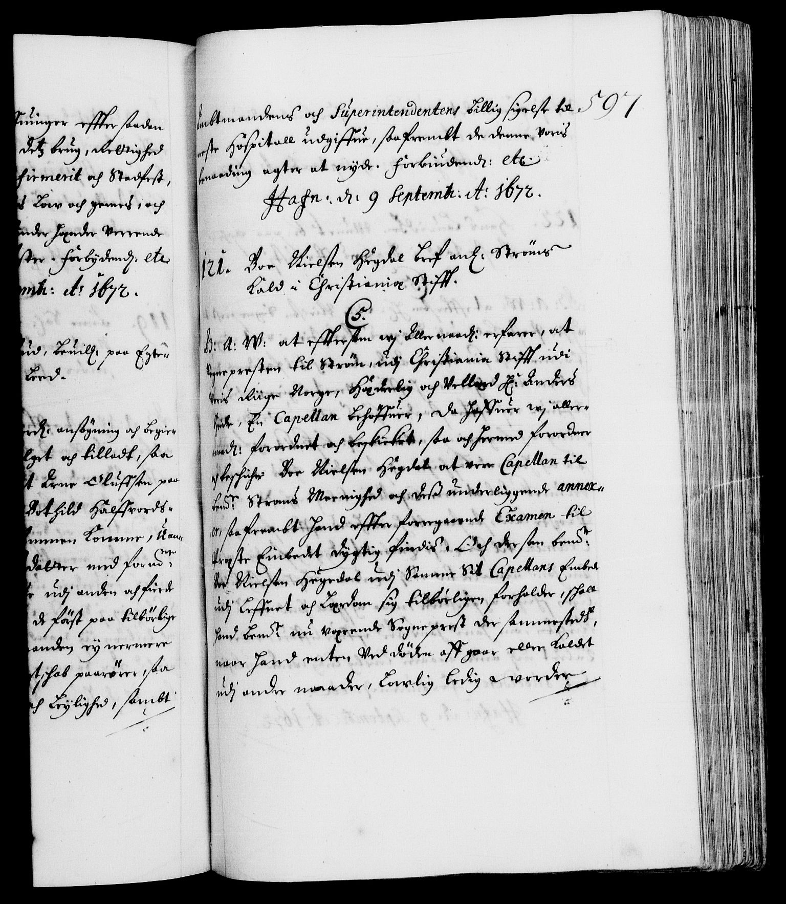 Danske Kanselli 1572-1799, RA/EA-3023/F/Fc/Fca/Fcaa/L0011: Norske registre (mikrofilm), 1670-1673, s. 597a
