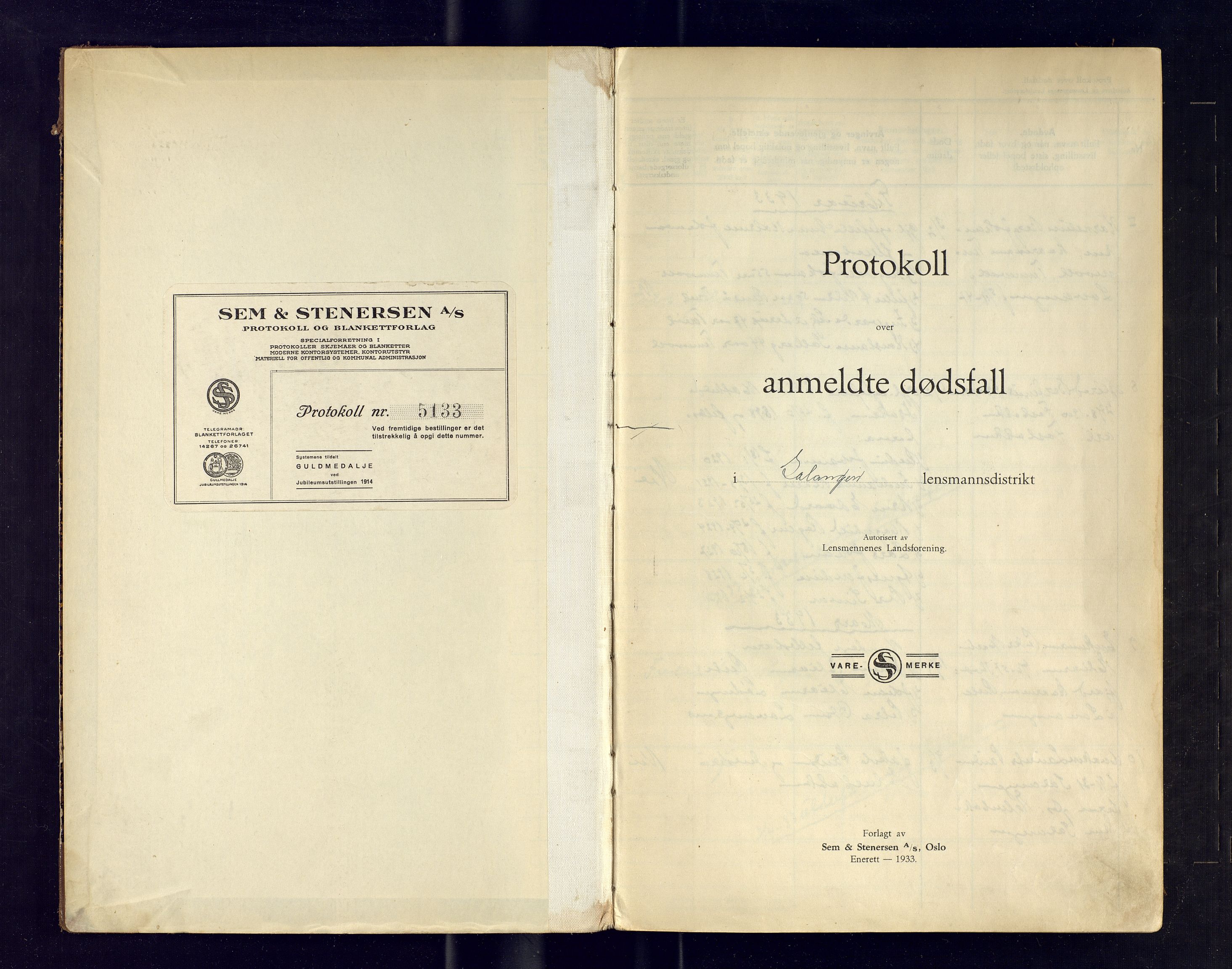 Salangen lensmannskontor, AV/SATØ-SATO-97/Fic/L0075: Dødsfallsprotokoller, 1933-1941