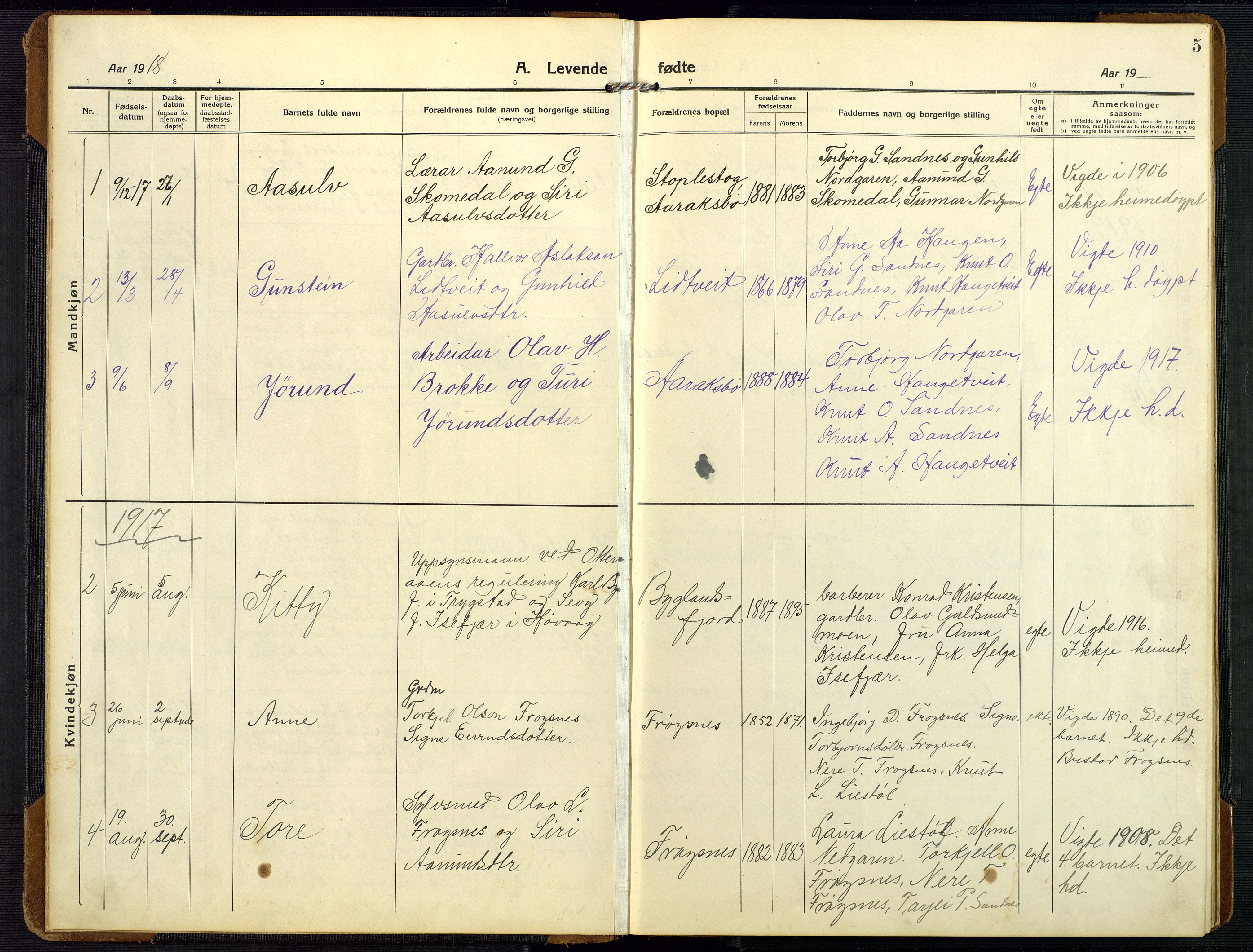 Bygland sokneprestkontor, AV/SAK-1111-0006/F/Fb/Fbc/L0003: Klokkerbok nr. B 3, 1916-1975, s. 5