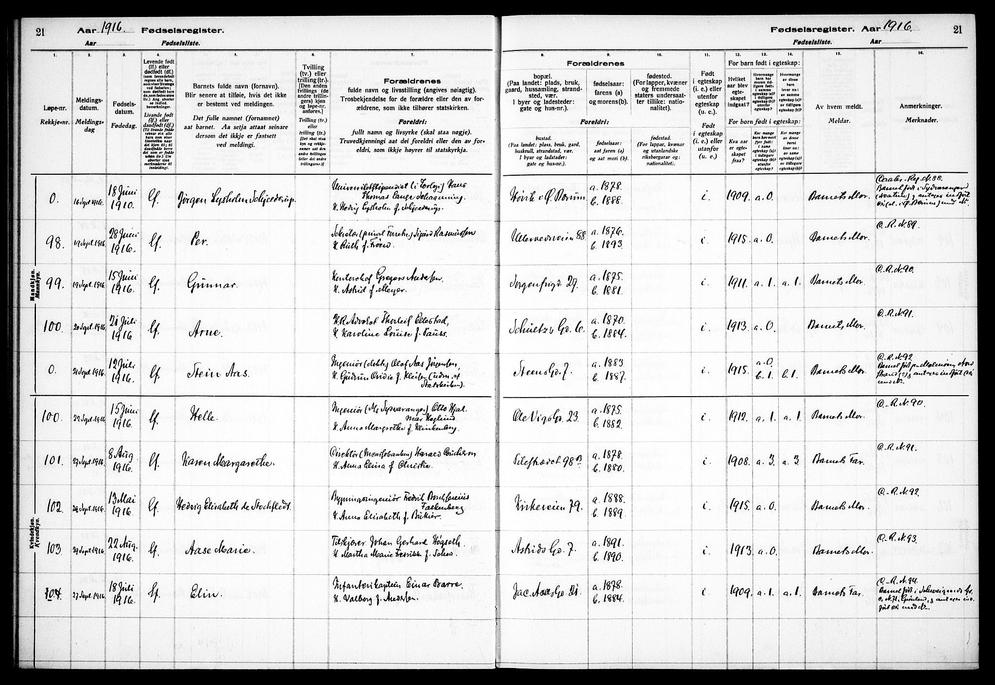 Fagerborg prestekontor Kirkebøker, SAO/A-10844/J/Ja/L0001: Fødselsregister nr. 1, 1916-1925, s. 21