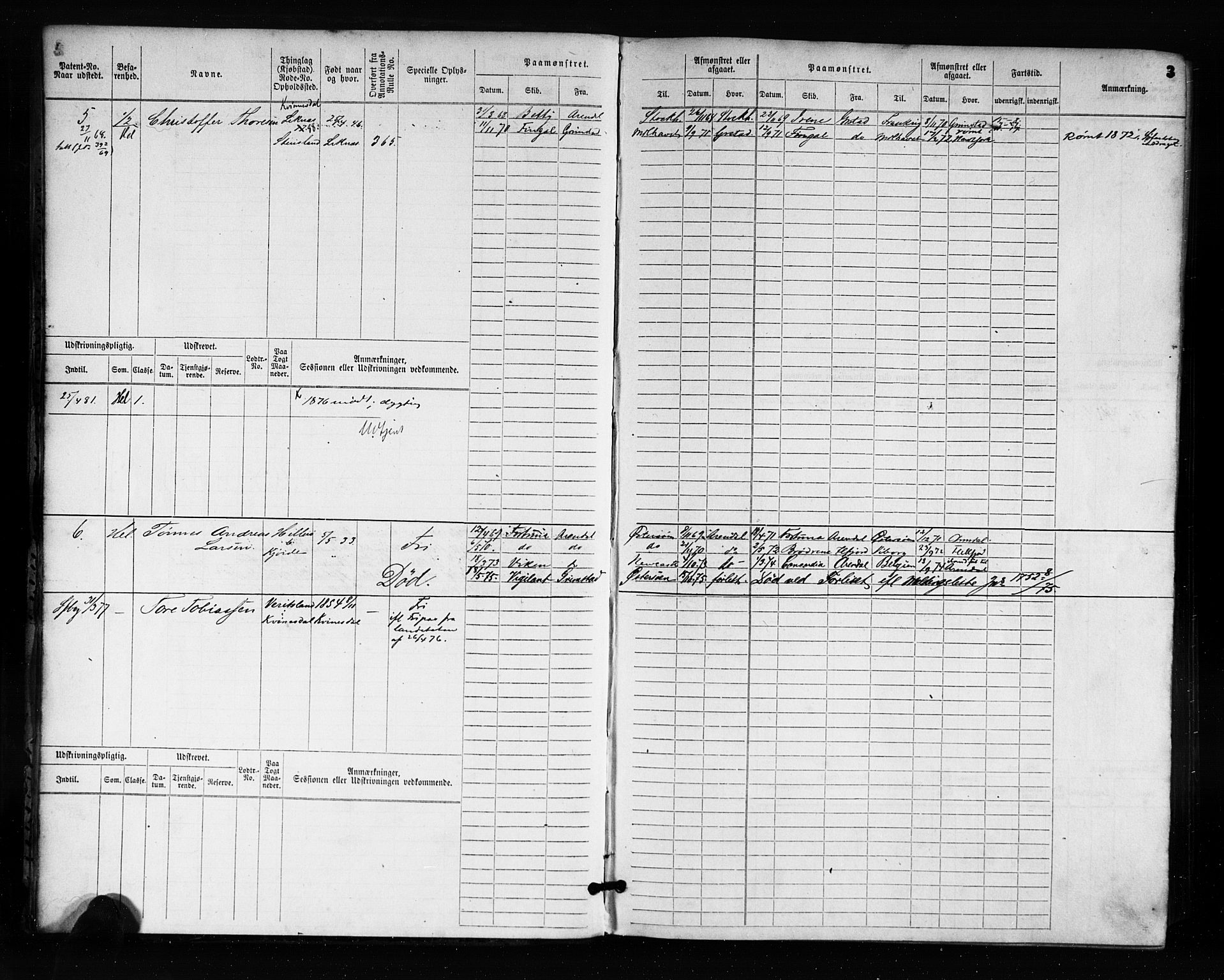 Flekkefjord mønstringskrets, AV/SAK-2031-0018/F/Fb/L0001: Hovedrulle nr 1-764, N-4, 1868-1900, s. 4