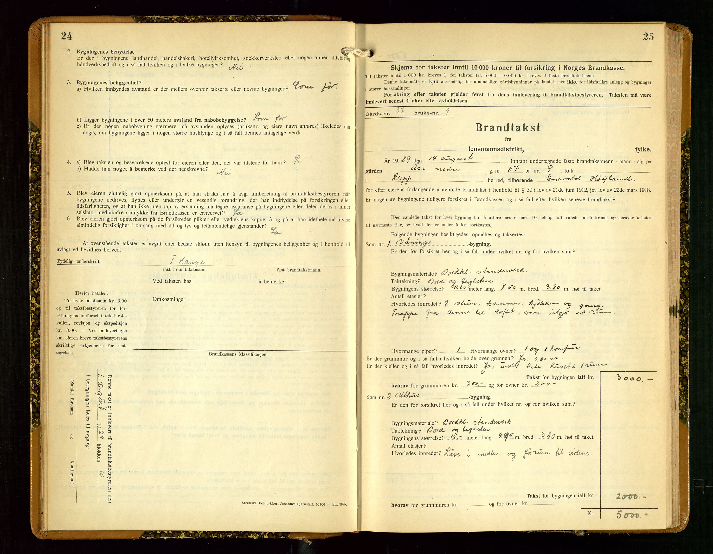 Klepp lensmannskontor, AV/SAST-A-100163/Goc/L0012: "Brandtakstprotokoll" m/register, 1929-1933, s. 24-25