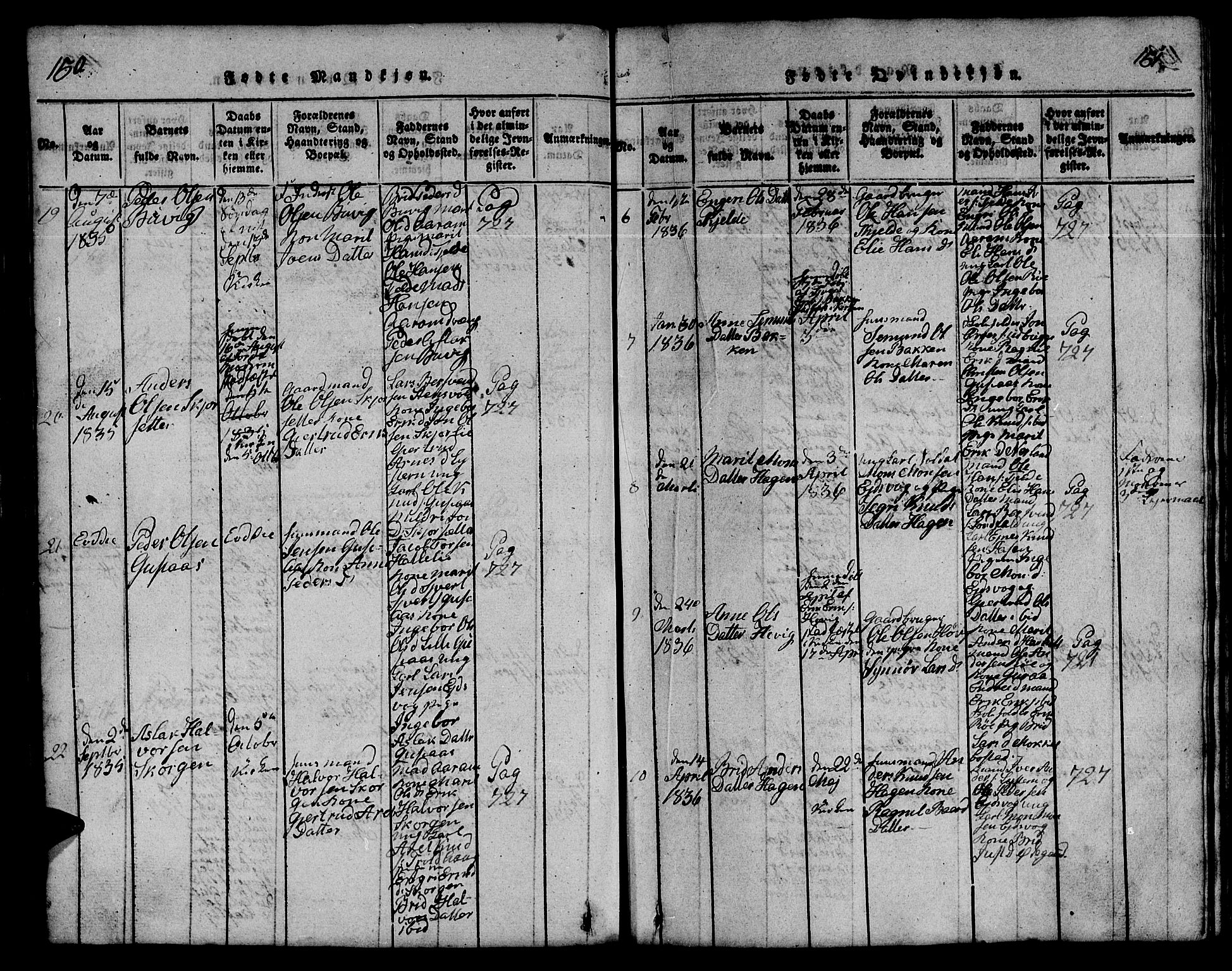 Ministerialprotokoller, klokkerbøker og fødselsregistre - Møre og Romsdal, AV/SAT-A-1454/551/L0629: Klokkerbok nr. 551C01, 1818-1839, s. 150-151