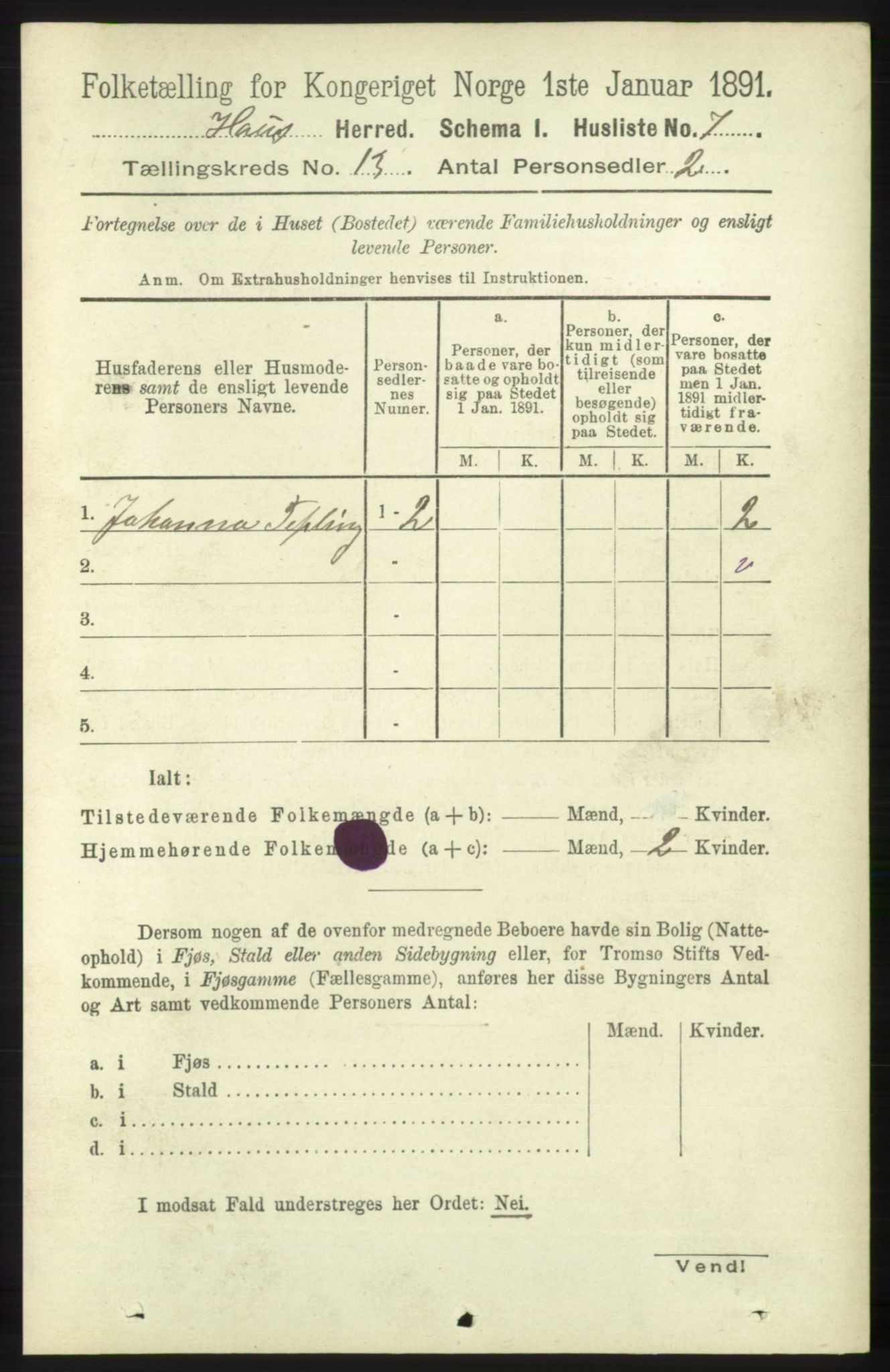 RA, Folketelling 1891 for 1250 Haus herred, 1891, s. 5527