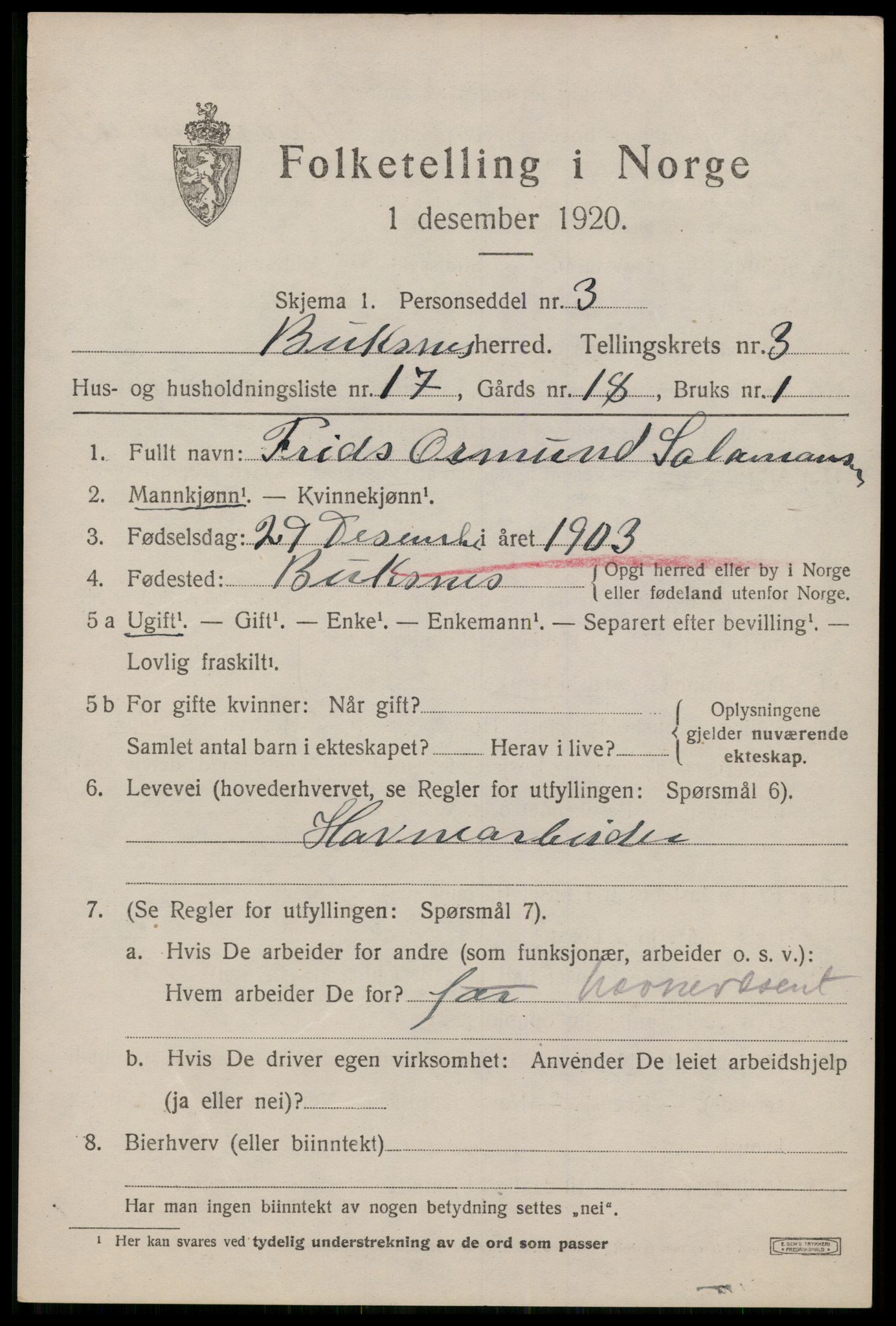 SAT, Folketelling 1920 for 1860 Buksnes herred, 1920, s. 3597