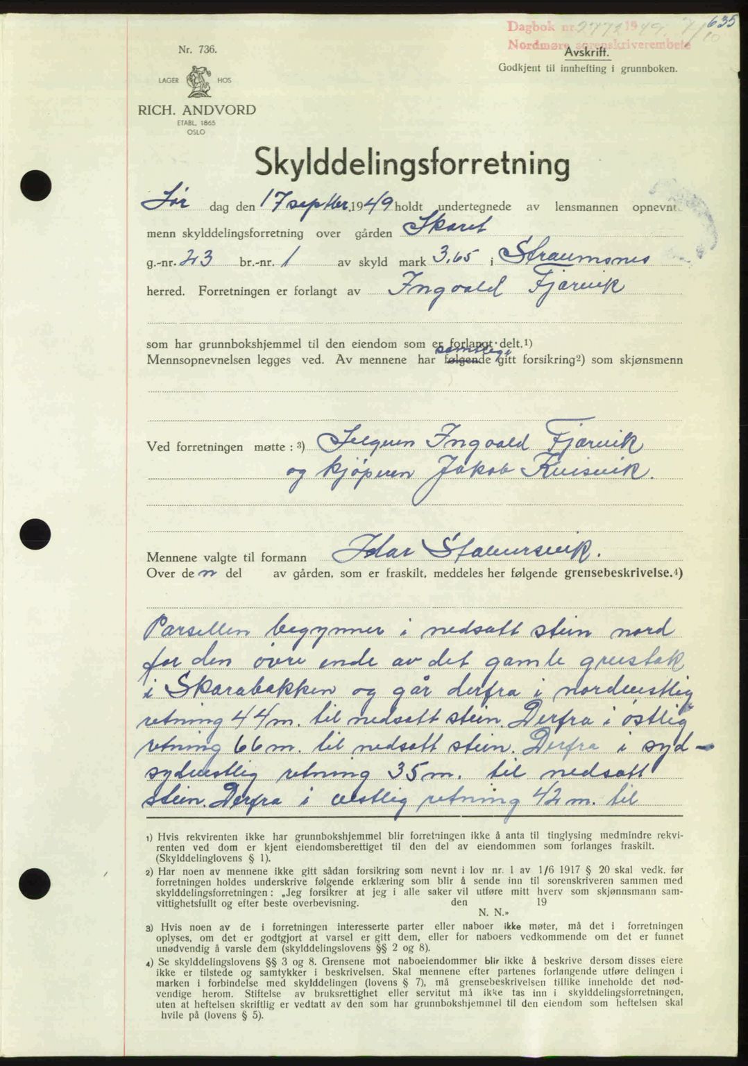 Nordmøre sorenskriveri, SAT/A-4132/1/2/2Ca: Pantebok nr. A112, 1949-1949, Dagboknr: 2772/1949