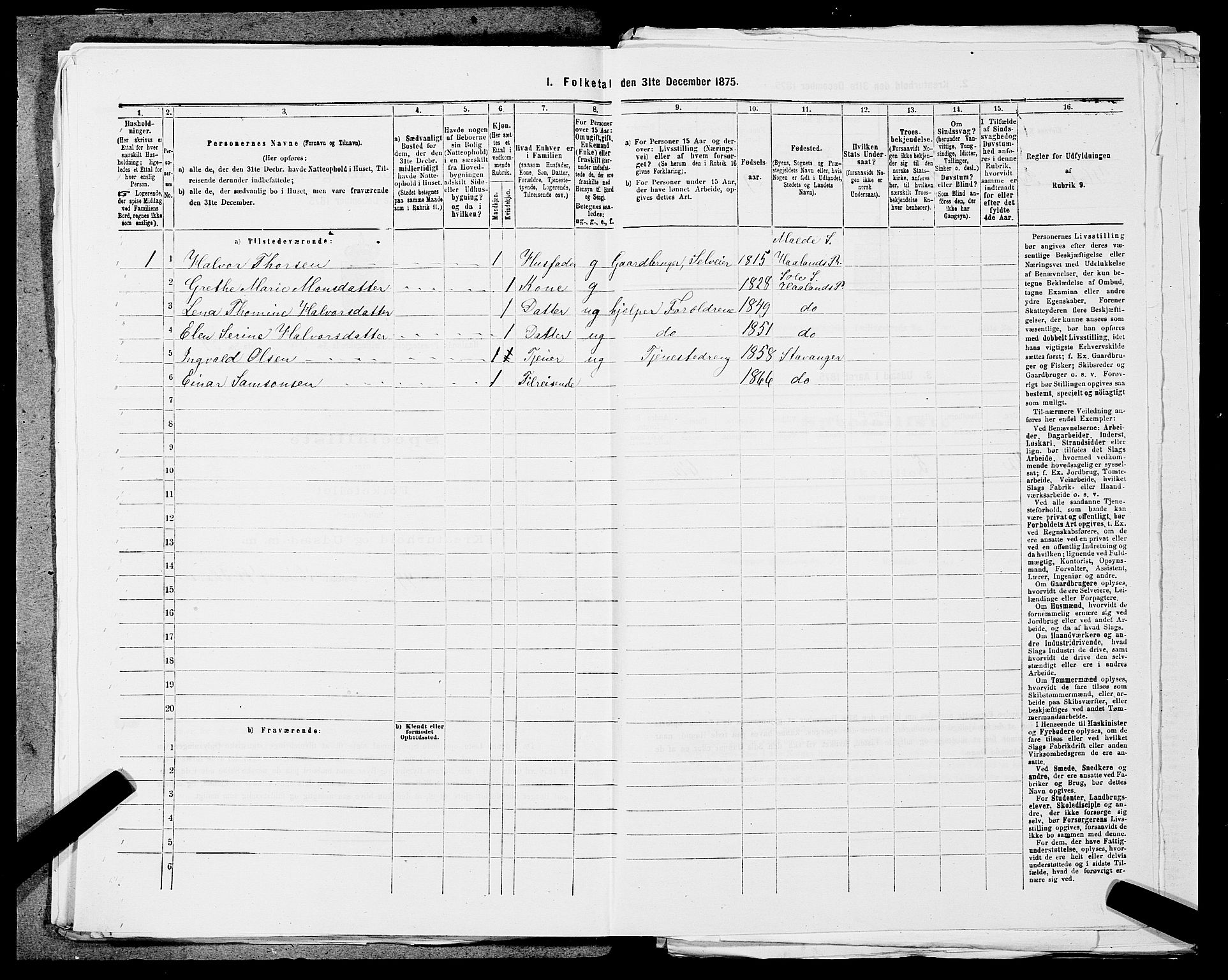 SAST, Folketelling 1875 for 1124P Håland prestegjeld, 1875, s. 721