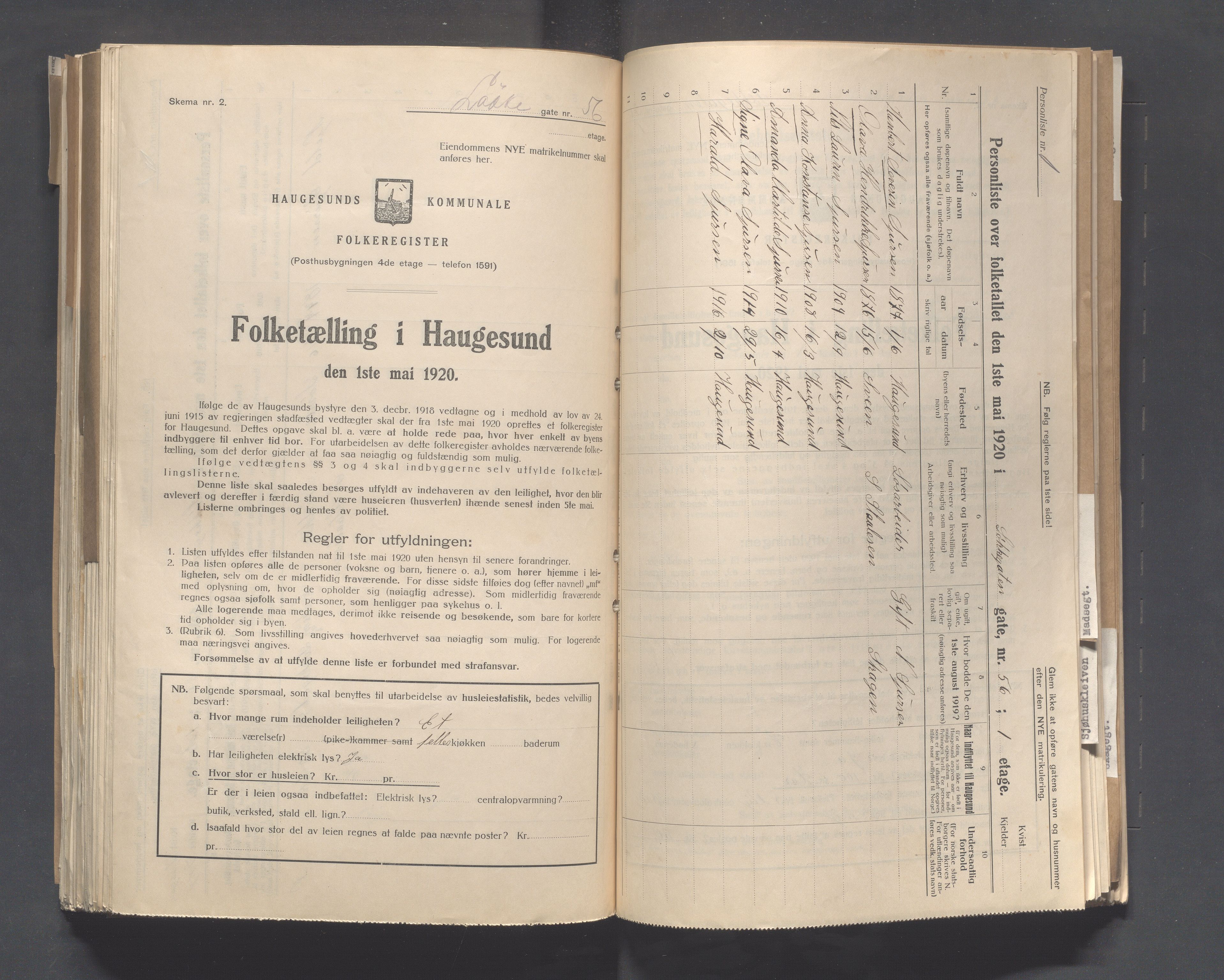 IKAR, Kommunal folketelling 1.5.1920 for Haugesund, 1920, s. 6250