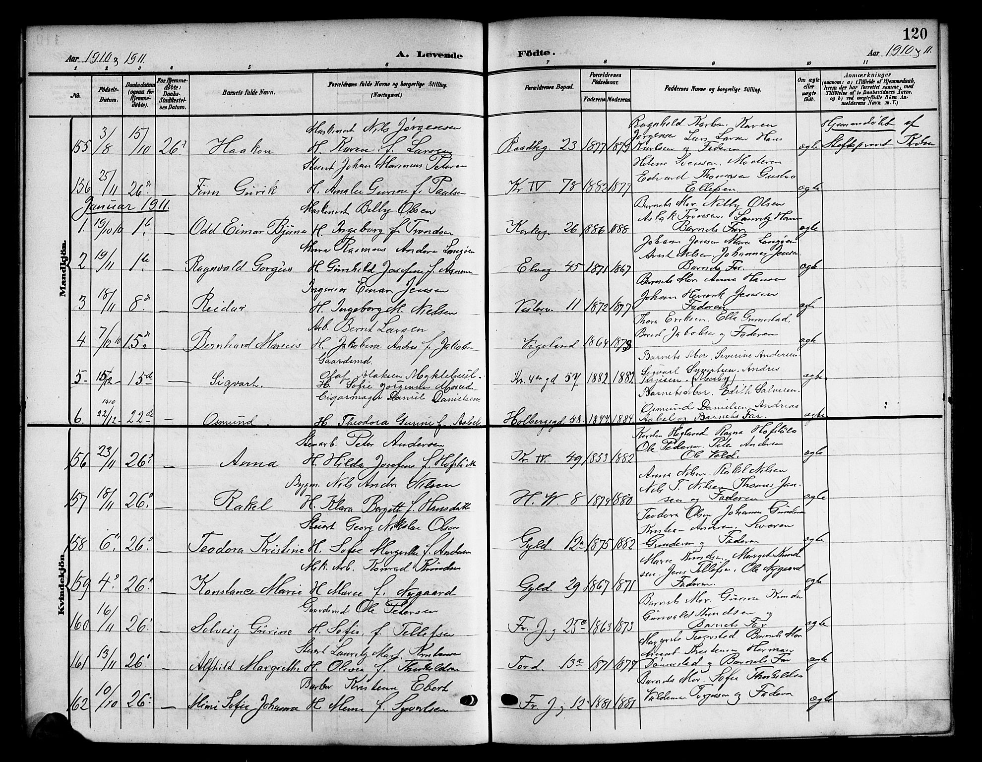 Kristiansand domprosti, AV/SAK-1112-0006/F/Fb/L0019: Klokkerbok nr. B 19, 1905-1914, s. 120