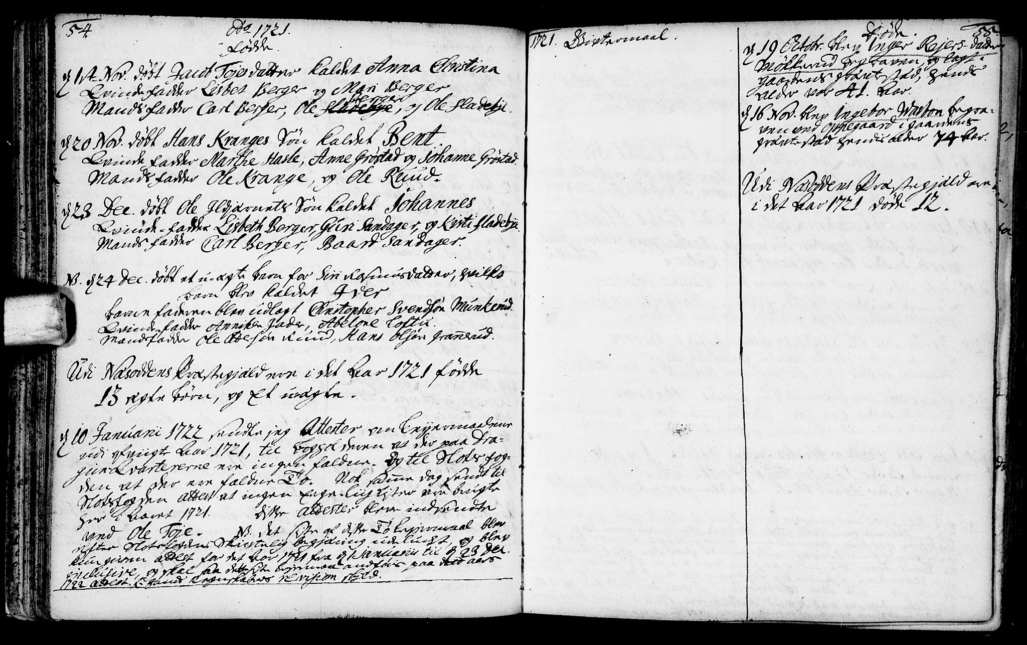 Nesodden prestekontor Kirkebøker, AV/SAO-A-10013/F/Fa/L0001: Ministerialbok nr. I 1, 1709-1750, s. 54-55