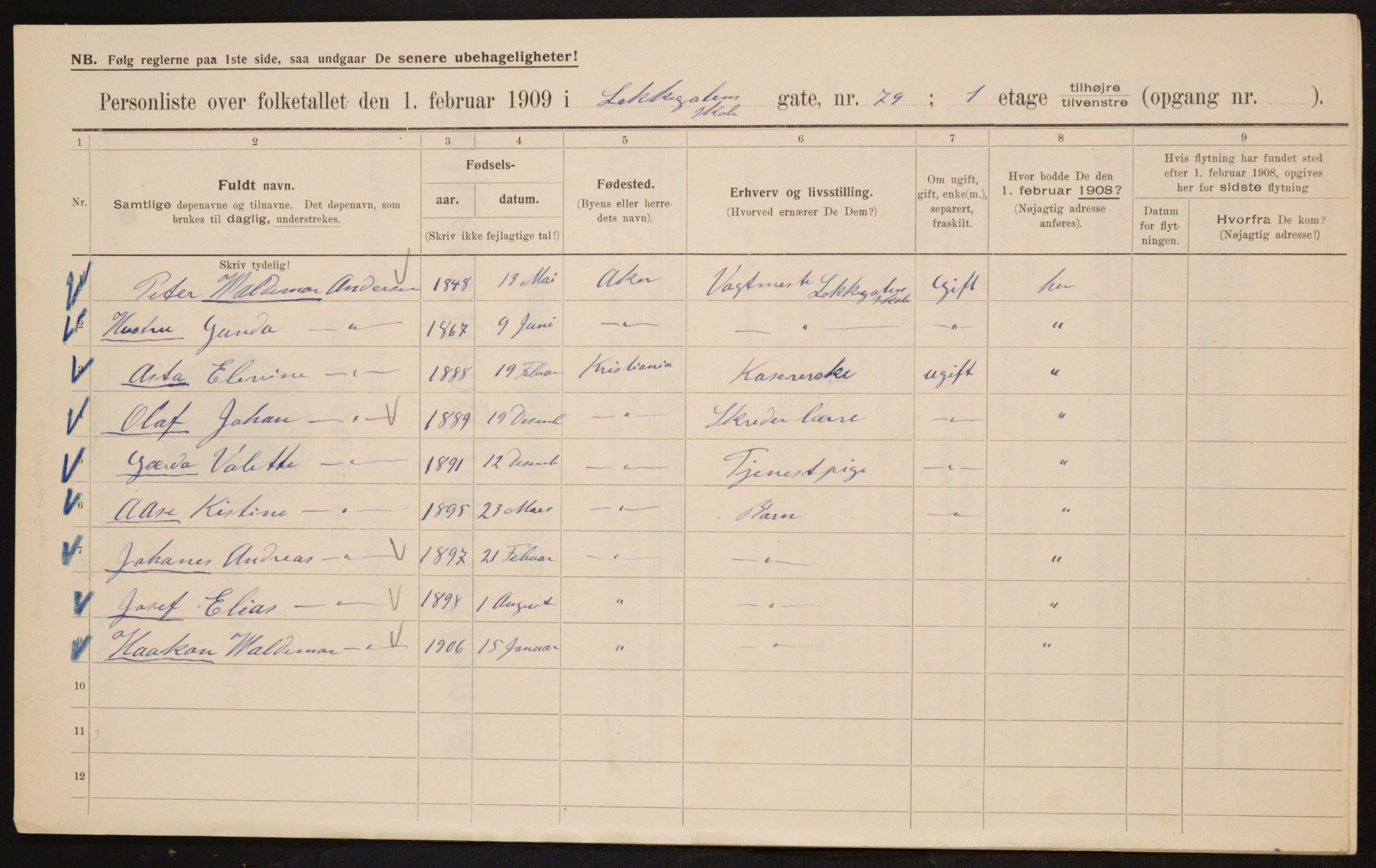 OBA, Kommunal folketelling 1.2.1909 for Kristiania kjøpstad, 1909, s. 51377