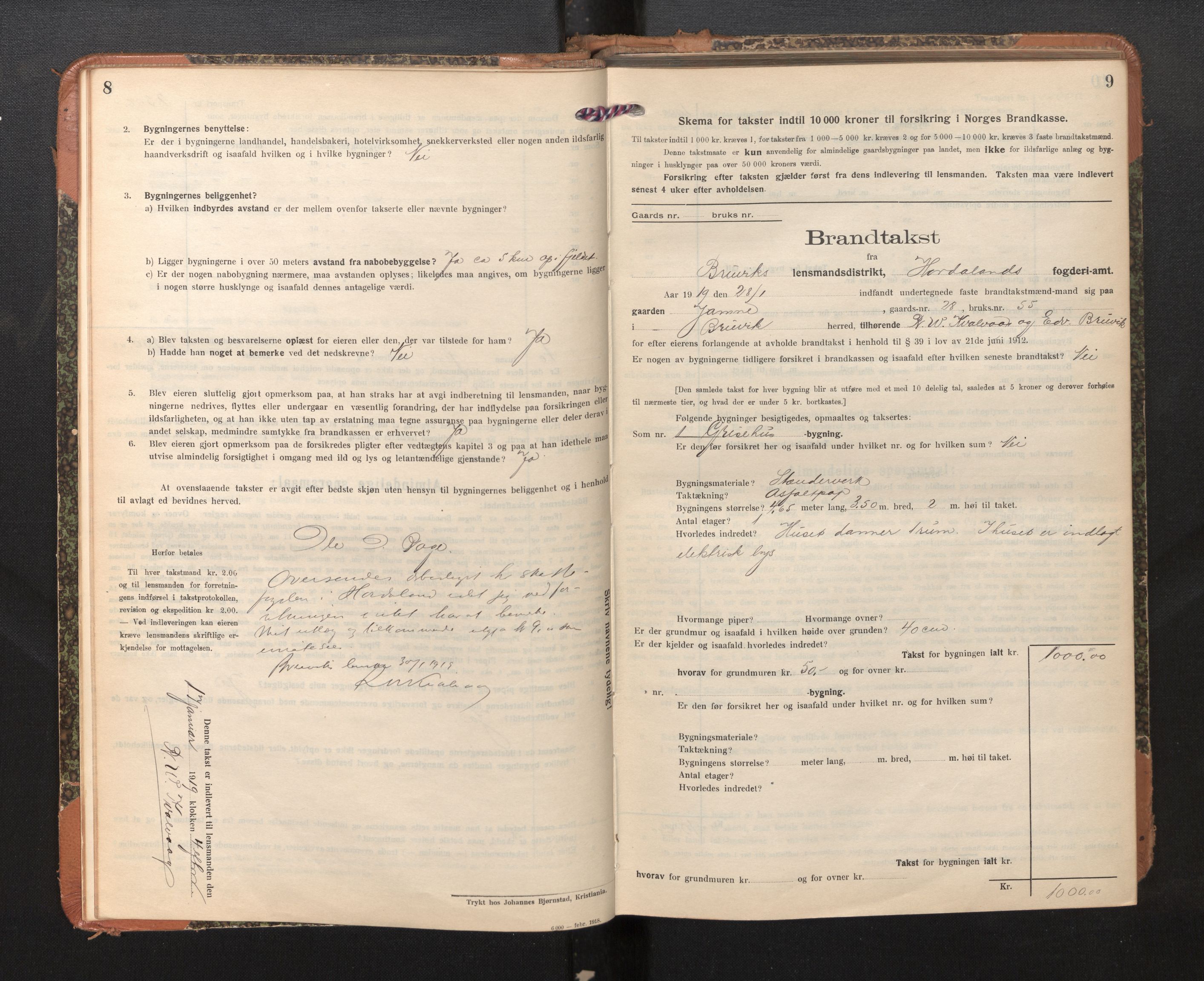 Lensmannen i Bruvik, AV/SAB-A-31301/0012/L0009: Branntakstprotokoll, skjematakst, 1918-1925, s. 8-9