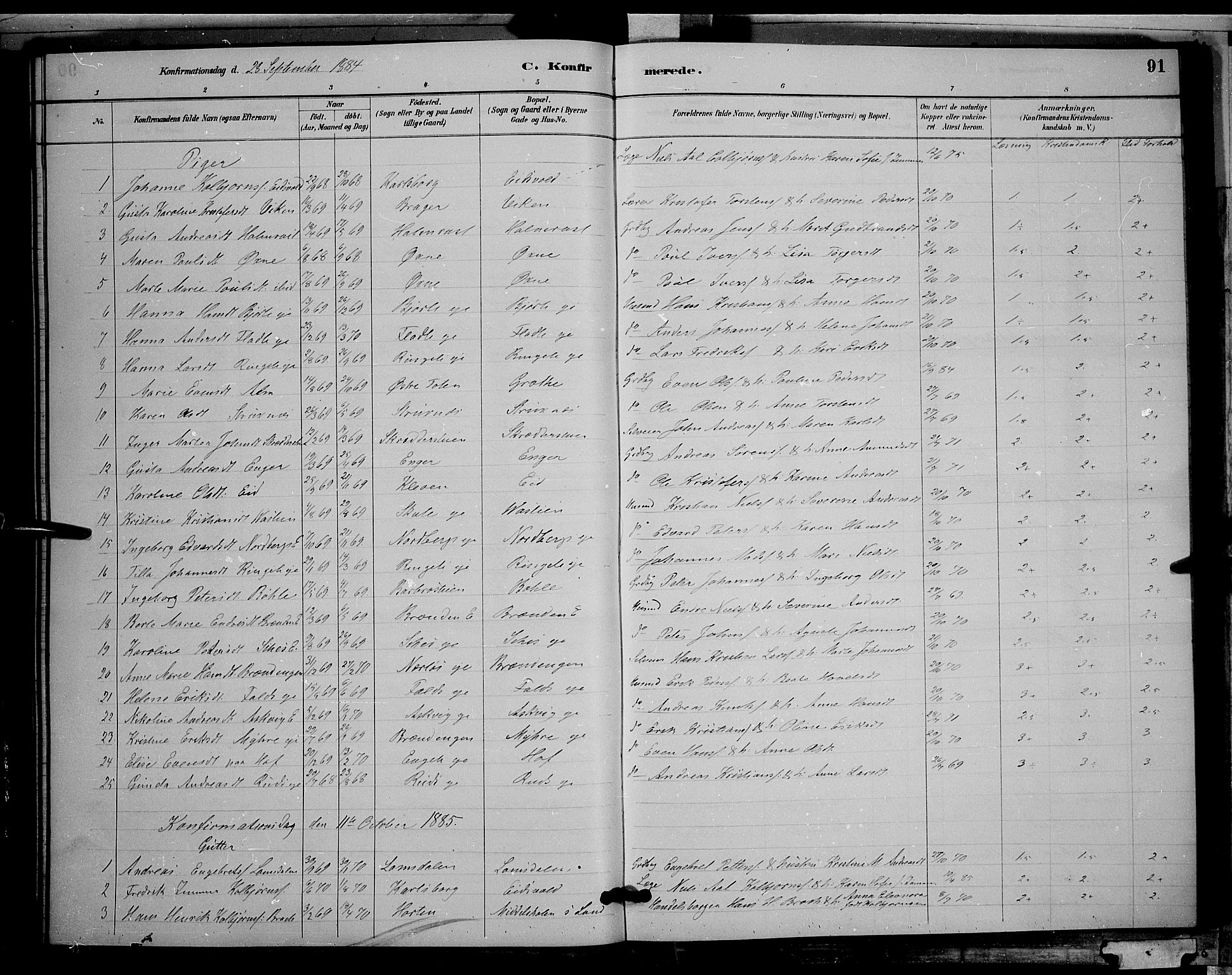 Søndre Land prestekontor, SAH/PREST-122/L/L0002: Klokkerbok nr. 2, 1884-1900, s. 91