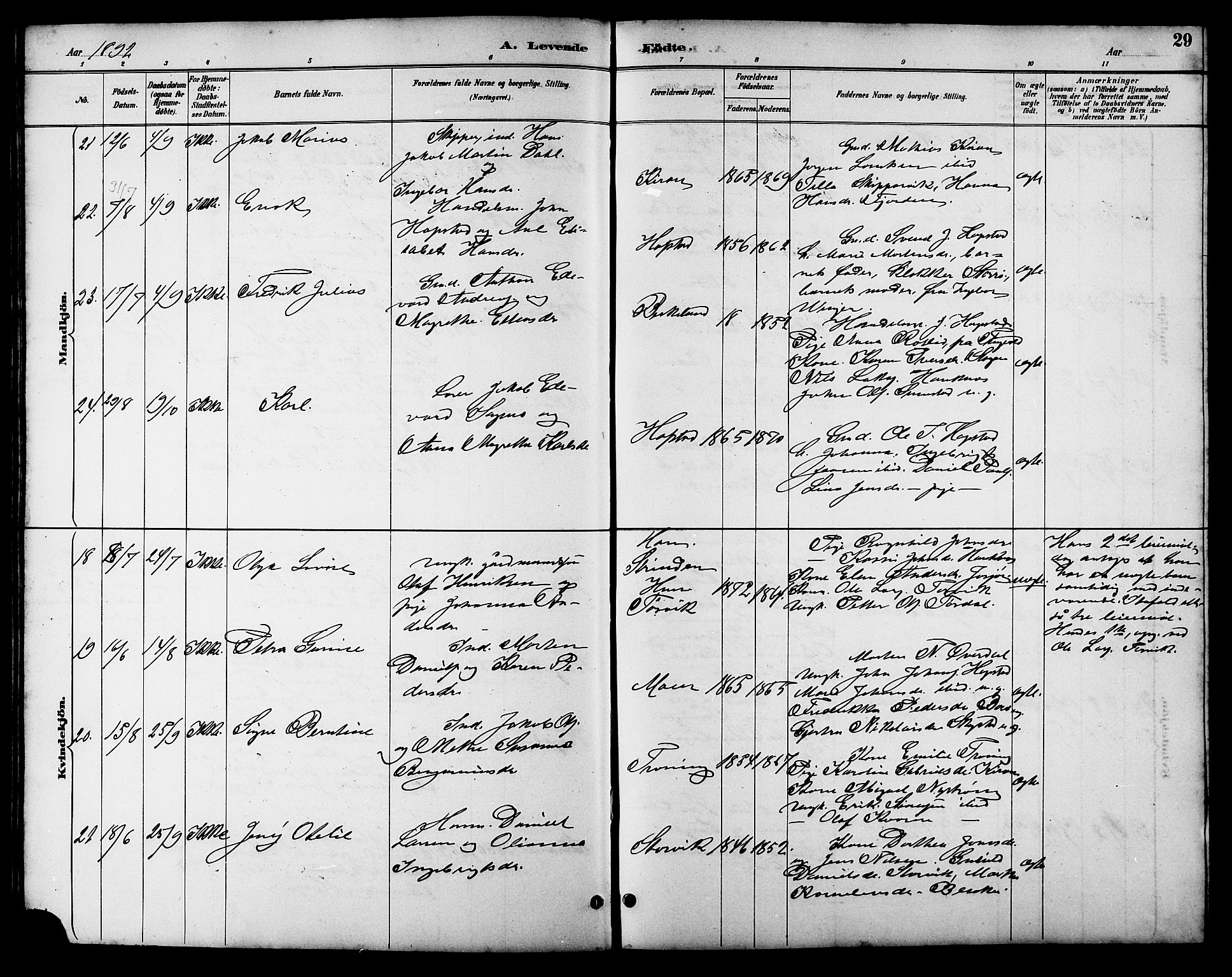 Ministerialprotokoller, klokkerbøker og fødselsregistre - Sør-Trøndelag, AV/SAT-A-1456/657/L0716: Klokkerbok nr. 657C03, 1889-1904, s. 29