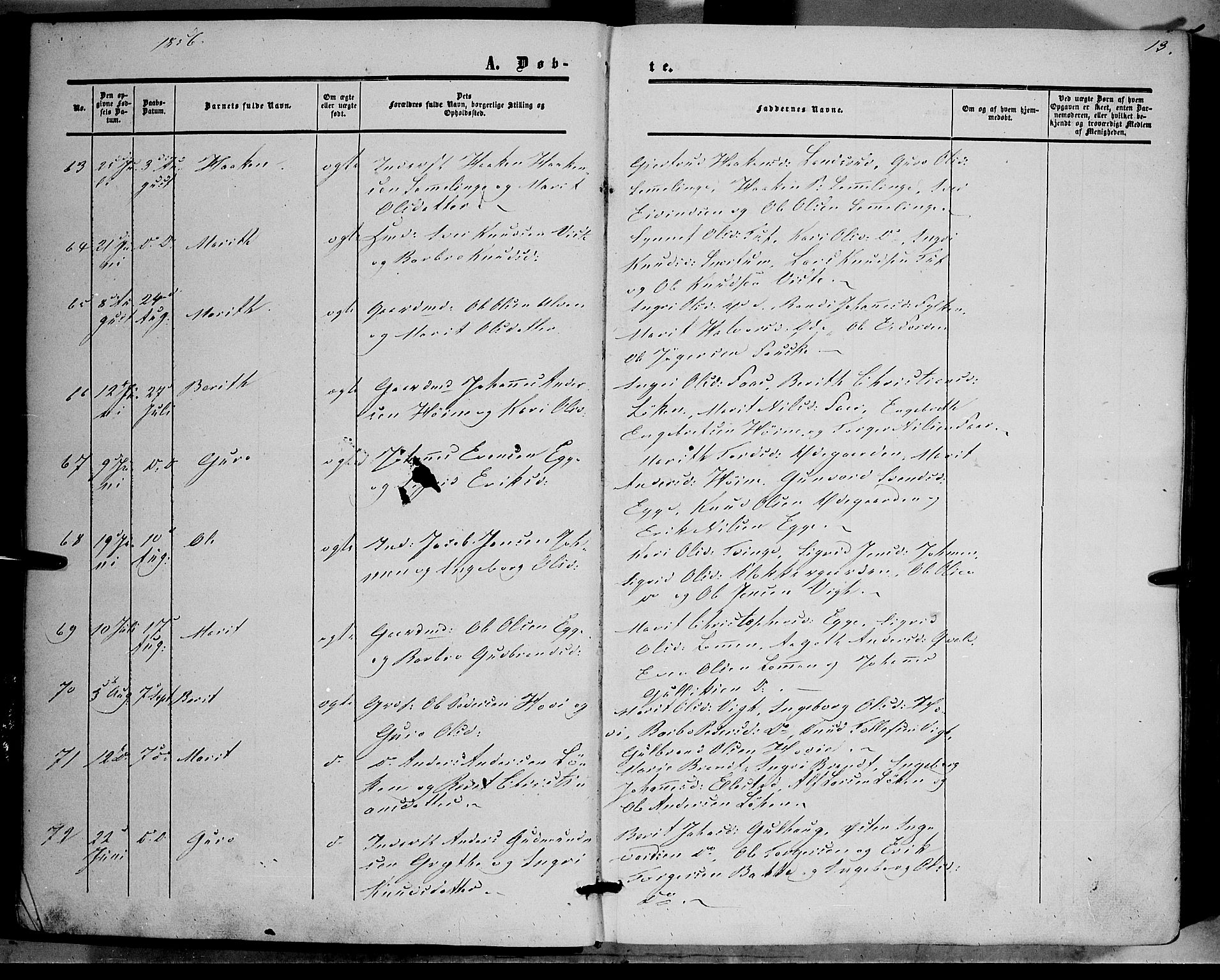 Vestre Slidre prestekontor, AV/SAH-PREST-136/H/Ha/Haa/L0002: Ministerialbok nr. 2, 1856-1864, s. 13