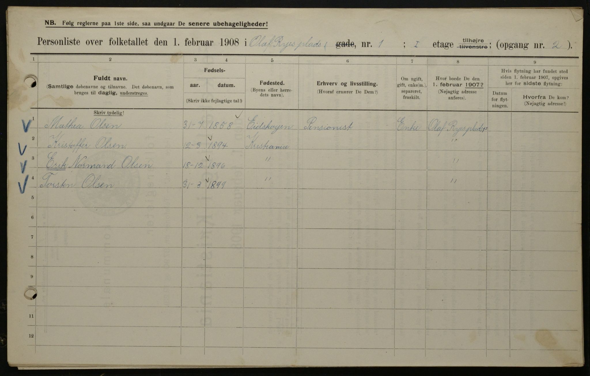 OBA, Kommunal folketelling 1.2.1908 for Kristiania kjøpstad, 1908, s. 67321