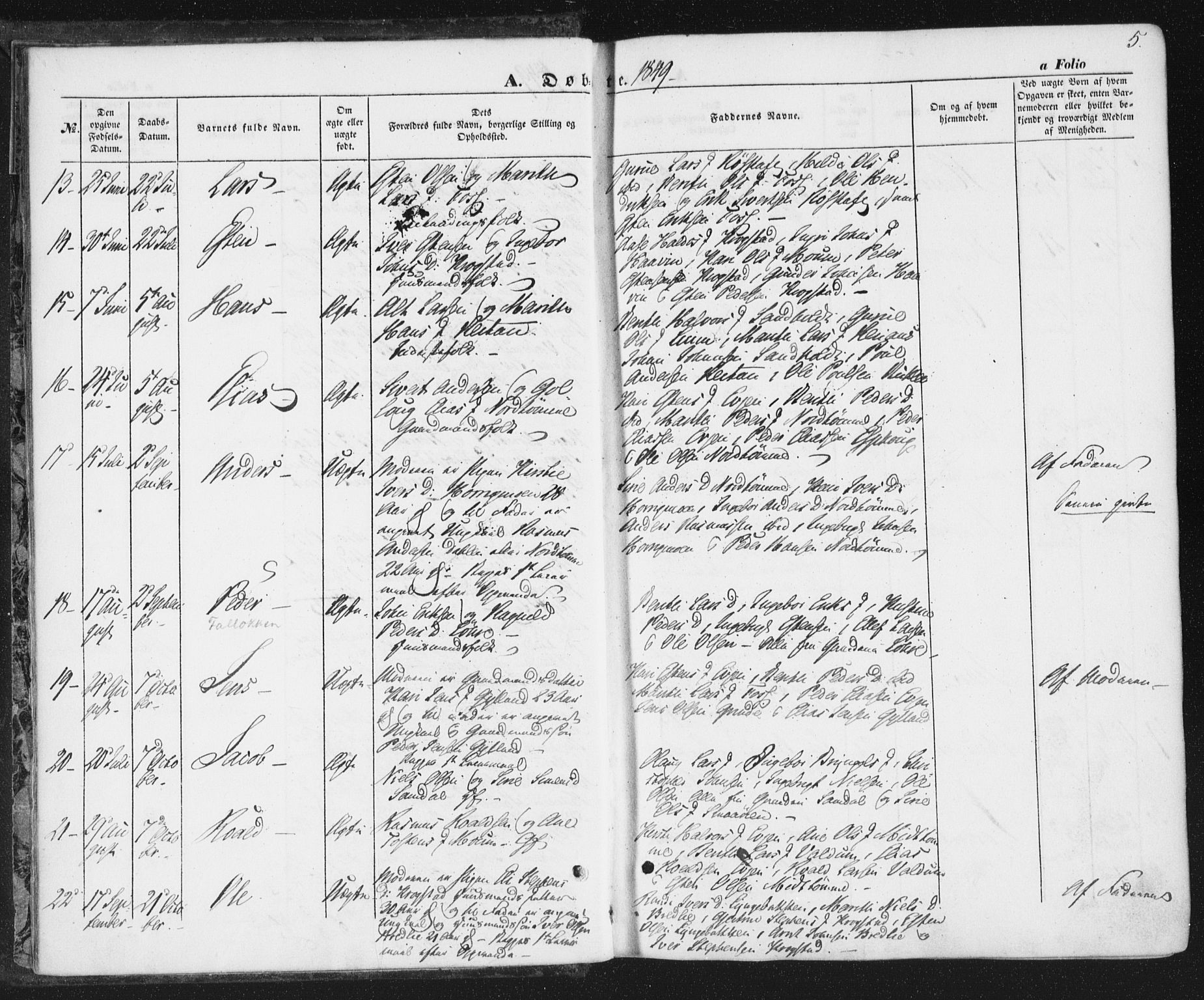 Ministerialprotokoller, klokkerbøker og fødselsregistre - Sør-Trøndelag, AV/SAT-A-1456/692/L1103: Ministerialbok nr. 692A03, 1849-1870, s. 5
