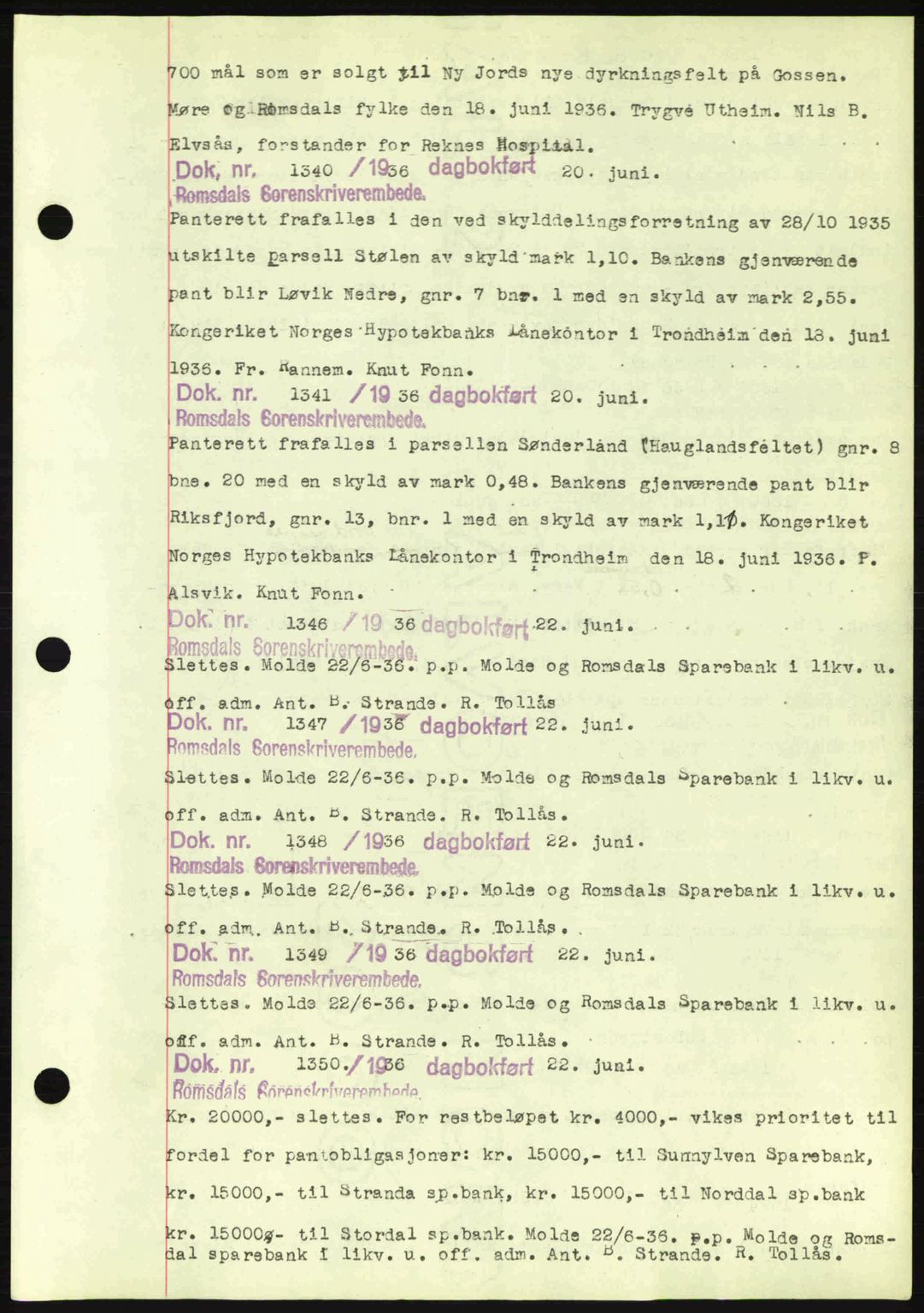 Romsdal sorenskriveri, AV/SAT-A-4149/1/2/2C: Pantebok nr. C1a, 1936-1945, Dagboknr: 1340/1936