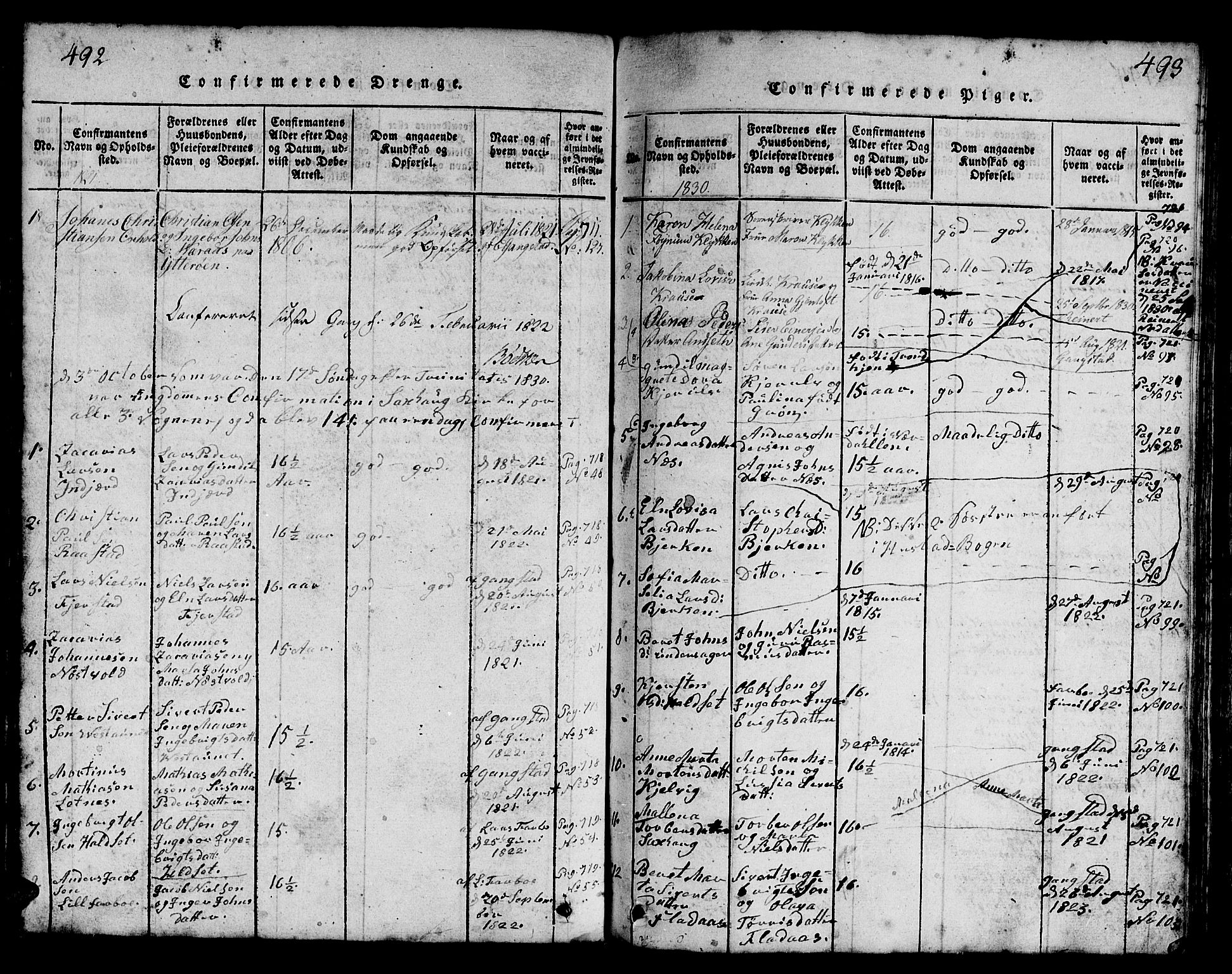 Ministerialprotokoller, klokkerbøker og fødselsregistre - Nord-Trøndelag, SAT/A-1458/730/L0298: Klokkerbok nr. 730C01, 1816-1849, s. 492-493