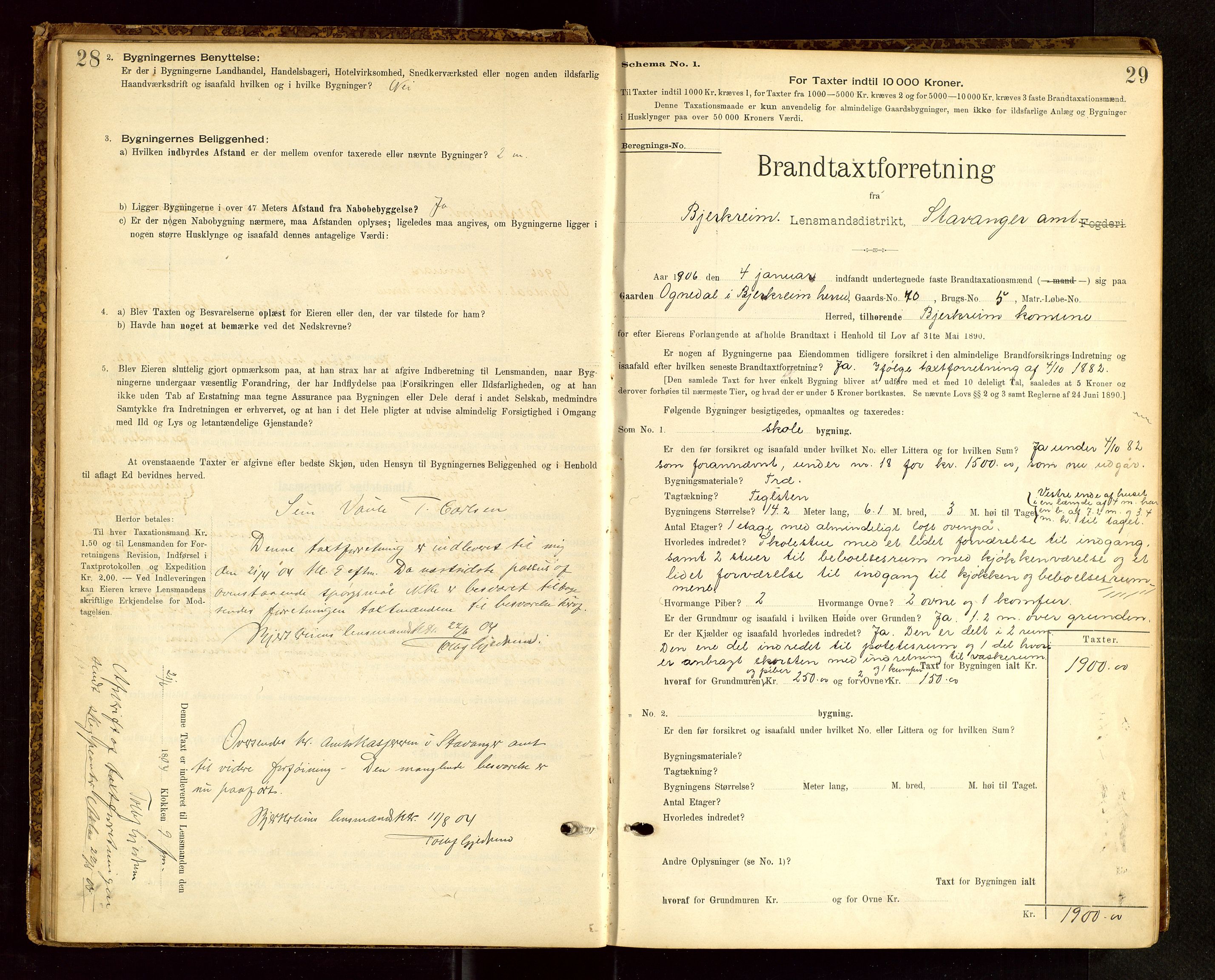 Bjerkreim lensmannskontor, SAST/A-100090/Gob/L0001: "Brandtaxationsprotokol", 1895-1950, s. 28-29