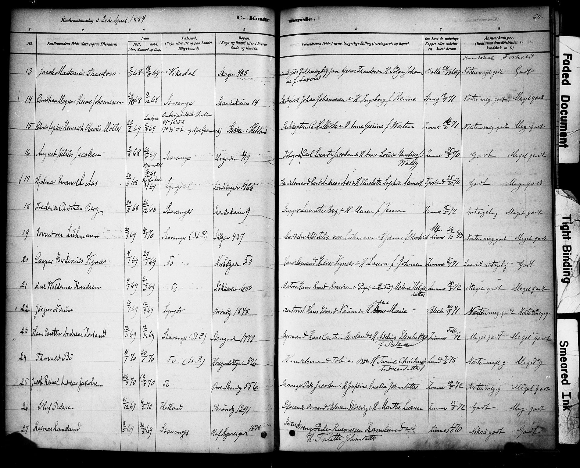 Domkirken sokneprestkontor, AV/SAST-A-101812/001/30/30BA/L0028: Ministerialbok nr. A 27, 1878-1896, s. 50