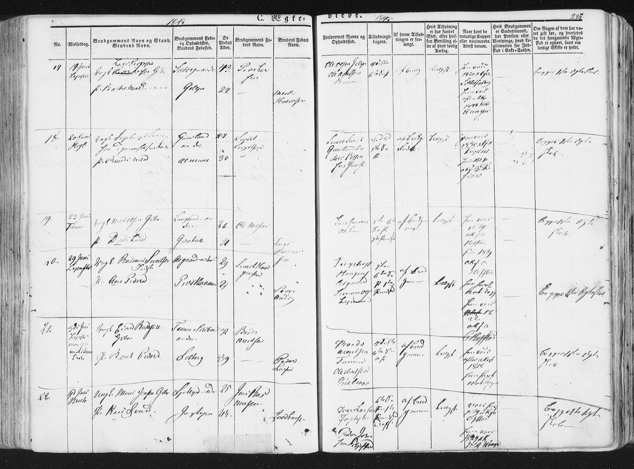 Ministerialprotokoller, klokkerbøker og fødselsregistre - Sør-Trøndelag, SAT/A-1456/691/L1074: Ministerialbok nr. 691A06, 1842-1852, s. 285