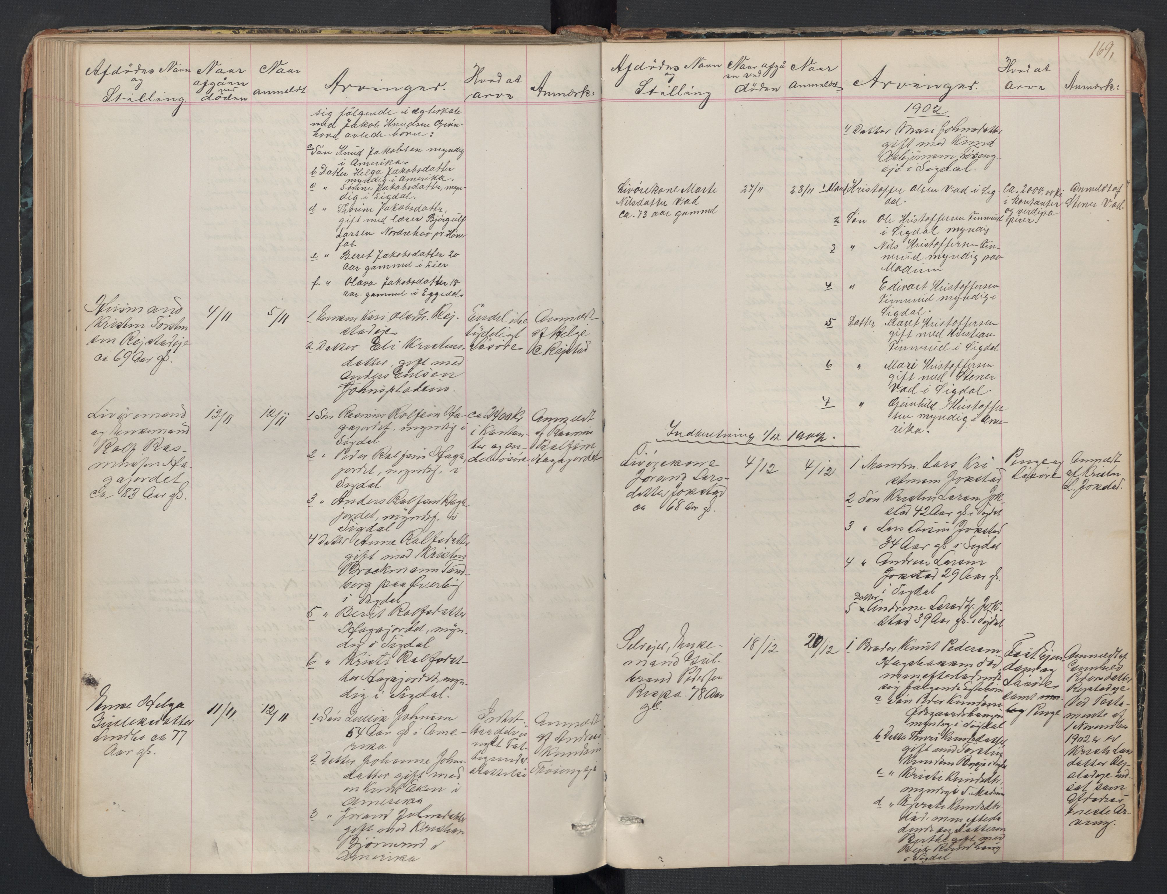 Sigdal lensmannskontor, SAKO/A-515/H/Ha/L0002: Dødsfallsprotokoll, 1866-1907, s. 169