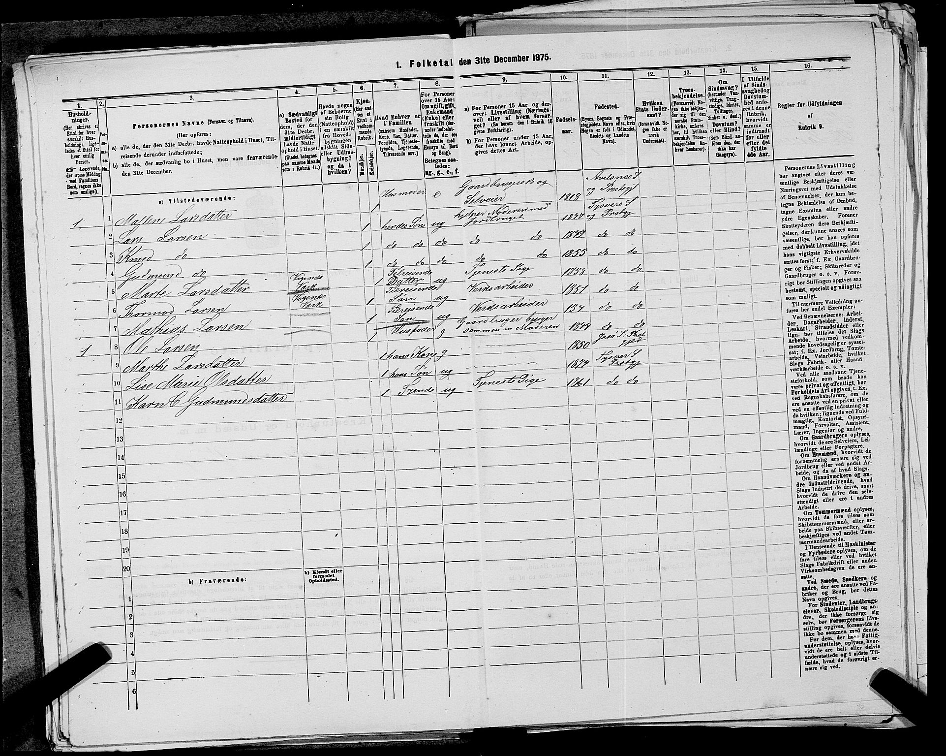 SAST, Folketelling 1875 for 1146P Tysvær prestegjeld, 1875, s. 331