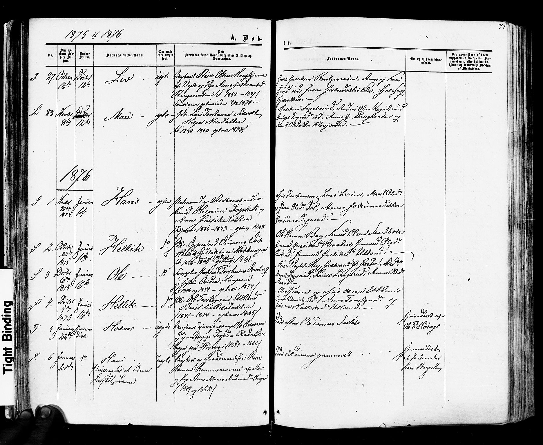Flesberg kirkebøker, AV/SAKO-A-18/F/Fa/L0007: Ministerialbok nr. I 7, 1861-1878, s. 77