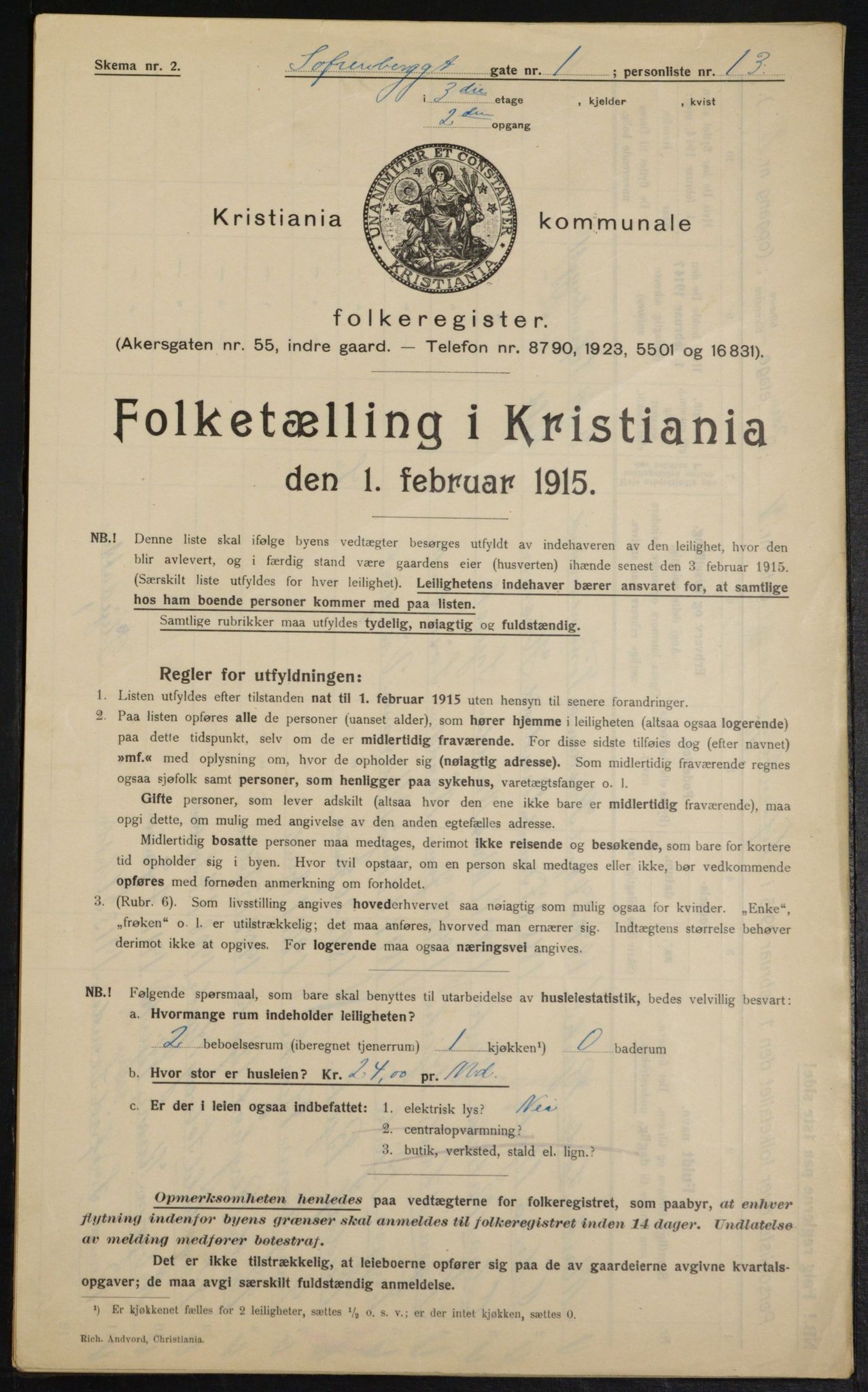 OBA, Kommunal folketelling 1.2.1915 for Kristiania, 1915, s. 97994