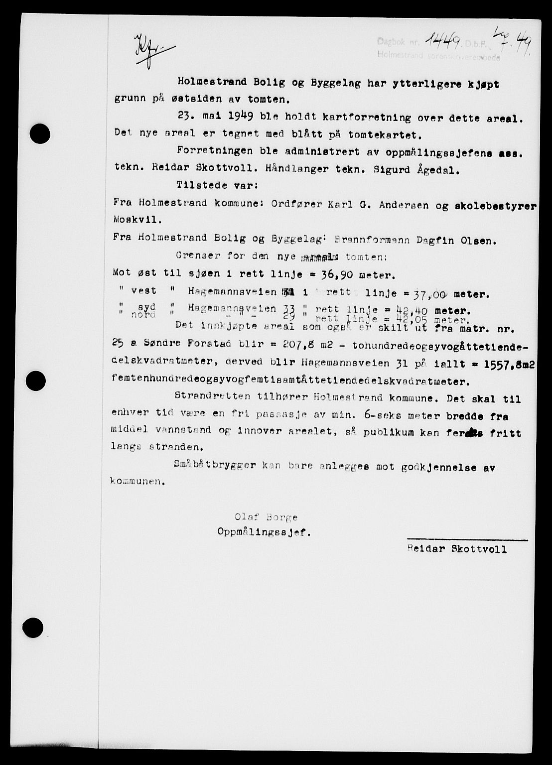 Holmestrand sorenskriveri, SAKO/A-67/G/Ga/Gaa/L0067: Pantebok nr. A-67, 1949-1949, Dagboknr: 1449/1949