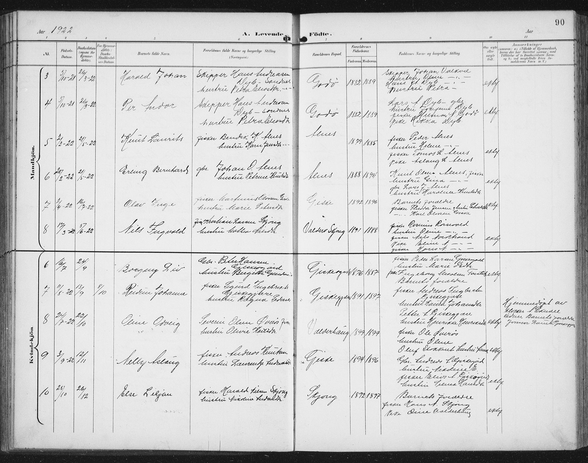 Ministerialprotokoller, klokkerbøker og fødselsregistre - Møre og Romsdal, AV/SAT-A-1454/534/L0489: Klokkerbok nr. 534C01, 1899-1941, s. 90