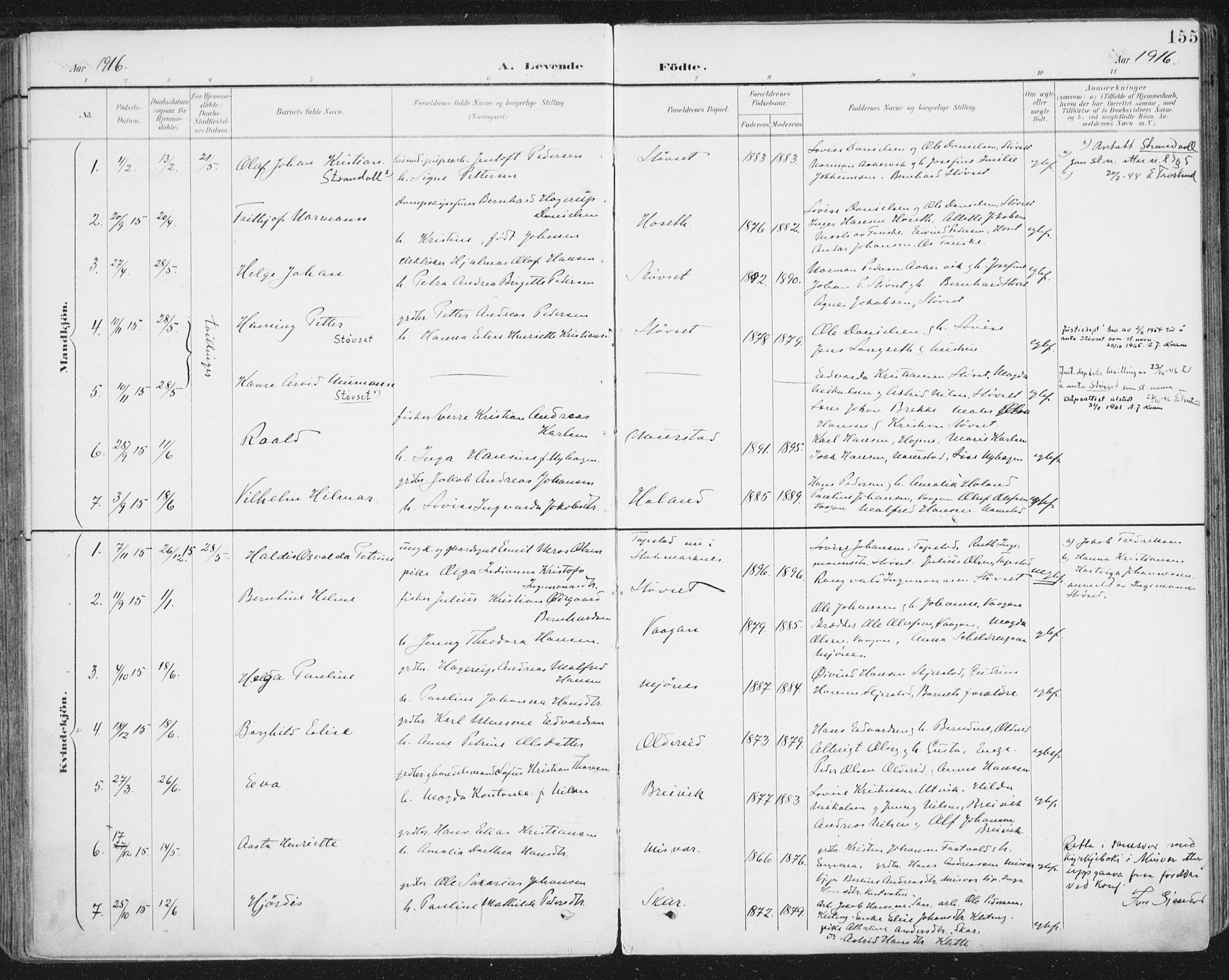 Ministerialprotokoller, klokkerbøker og fødselsregistre - Nordland, SAT/A-1459/852/L0741: Ministerialbok nr. 852A11, 1894-1917, s. 155