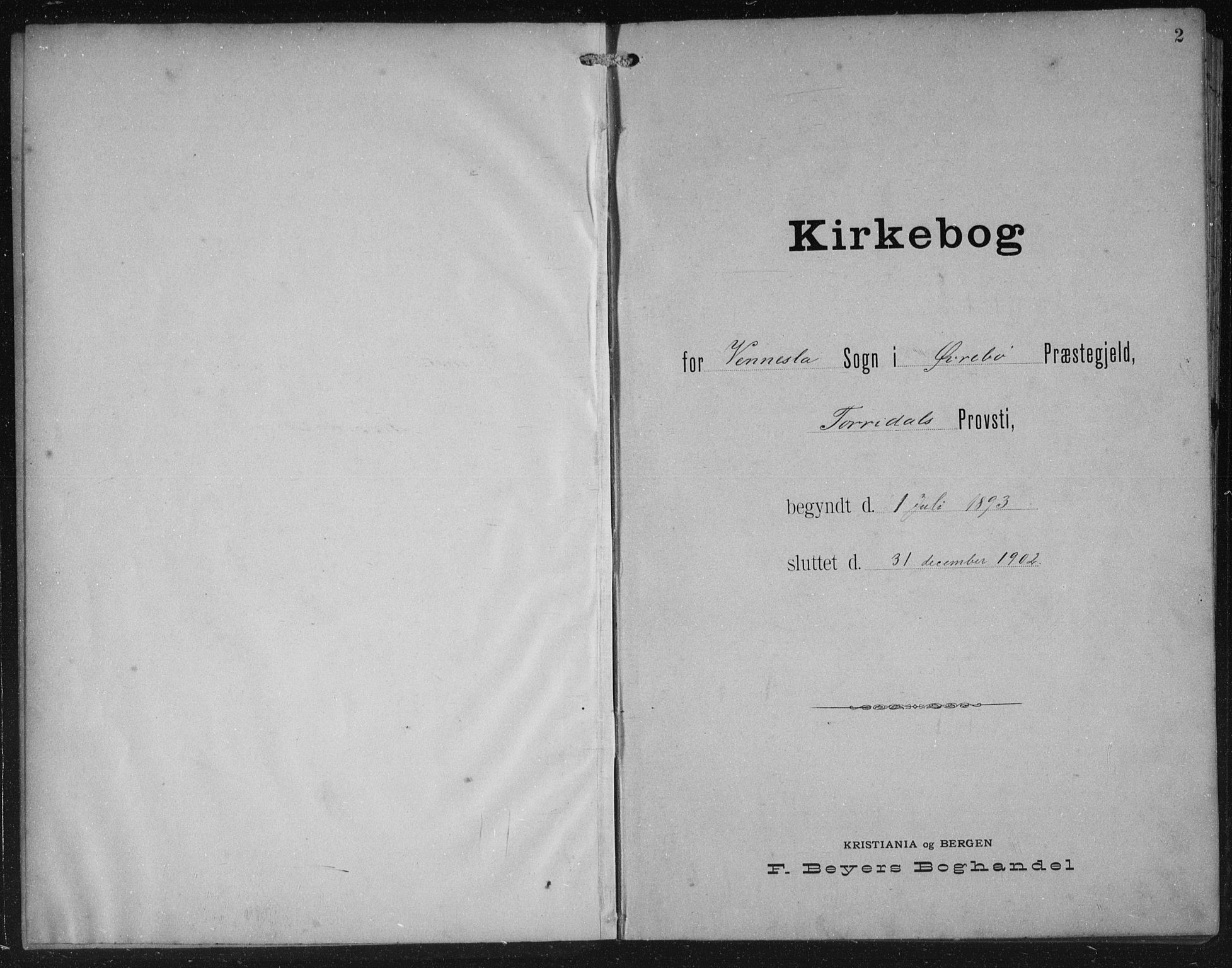 Vennesla sokneprestkontor, SAK/1111-0045/Fb/Fbb/L0004: Klokkerbok nr. B 4, 1893-1902, s. 2