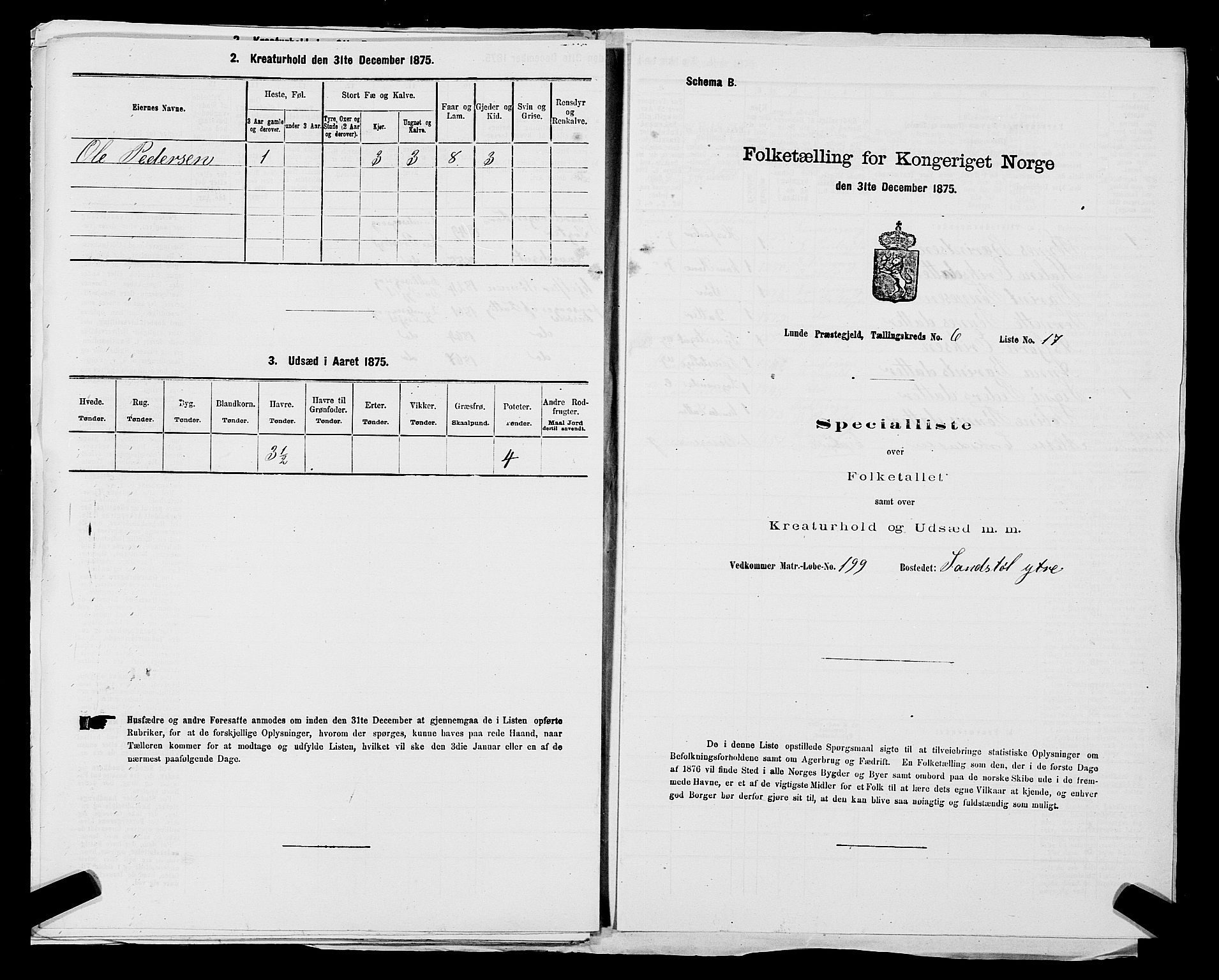 SAST, Folketelling 1875 for 1112P Lund prestegjeld, 1875, s. 581