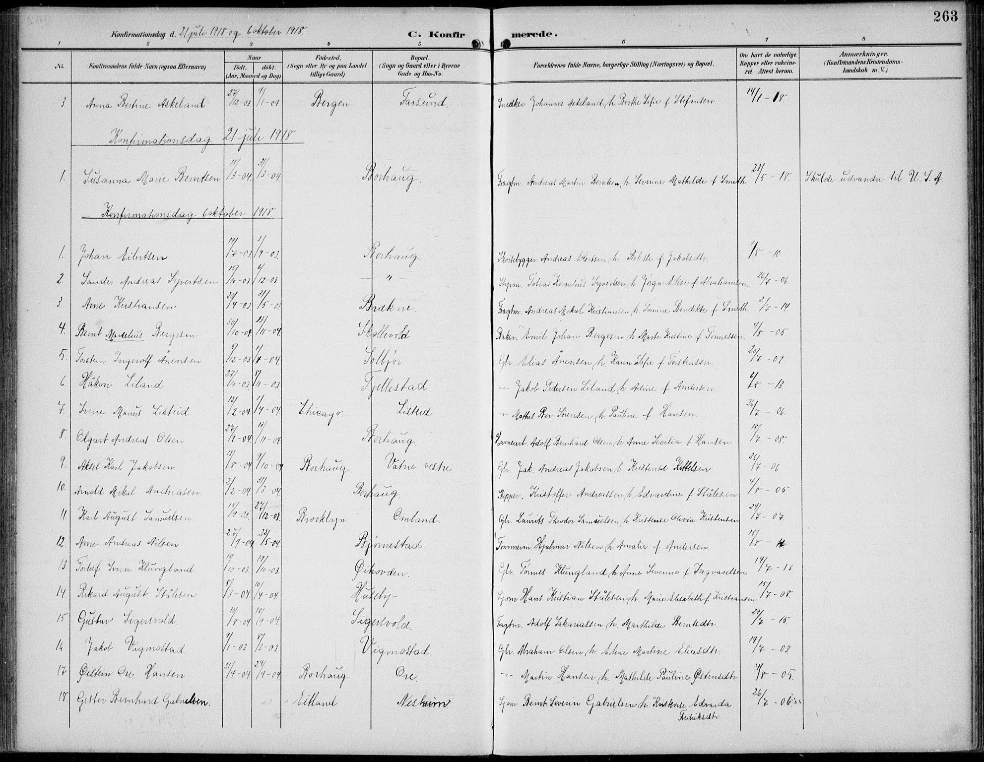 Lista sokneprestkontor, AV/SAK-1111-0027/F/Fb/L0005: Klokkerbok nr. B 5, 1892-1923, s. 263