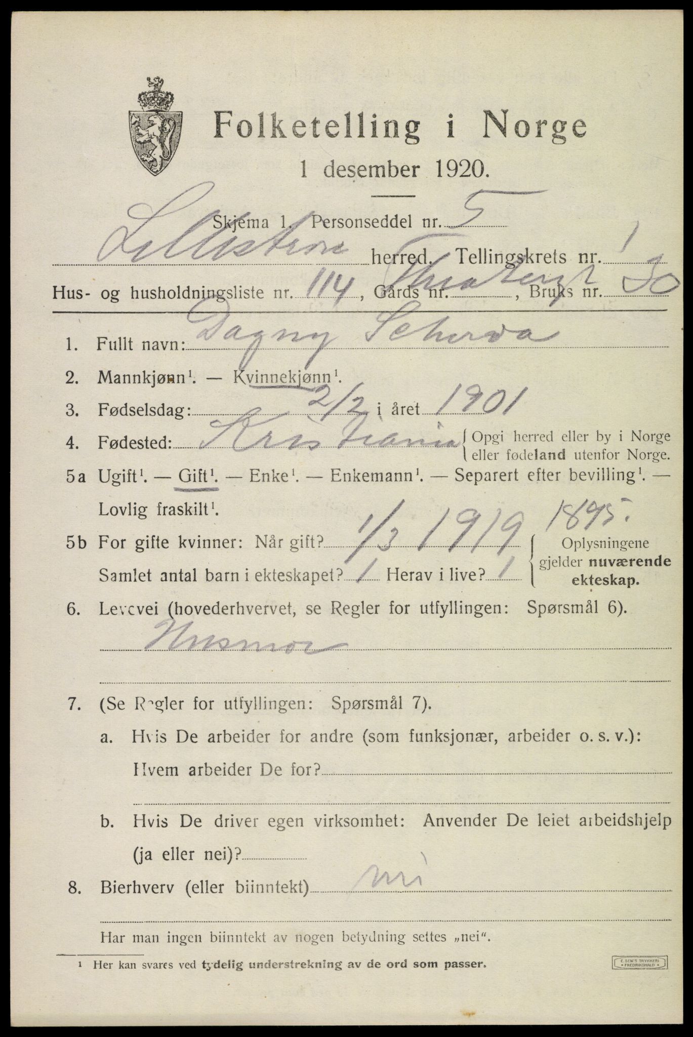 SAO, Folketelling 1920 for 0232 Lillestrøm herred, 1920, s. 3300