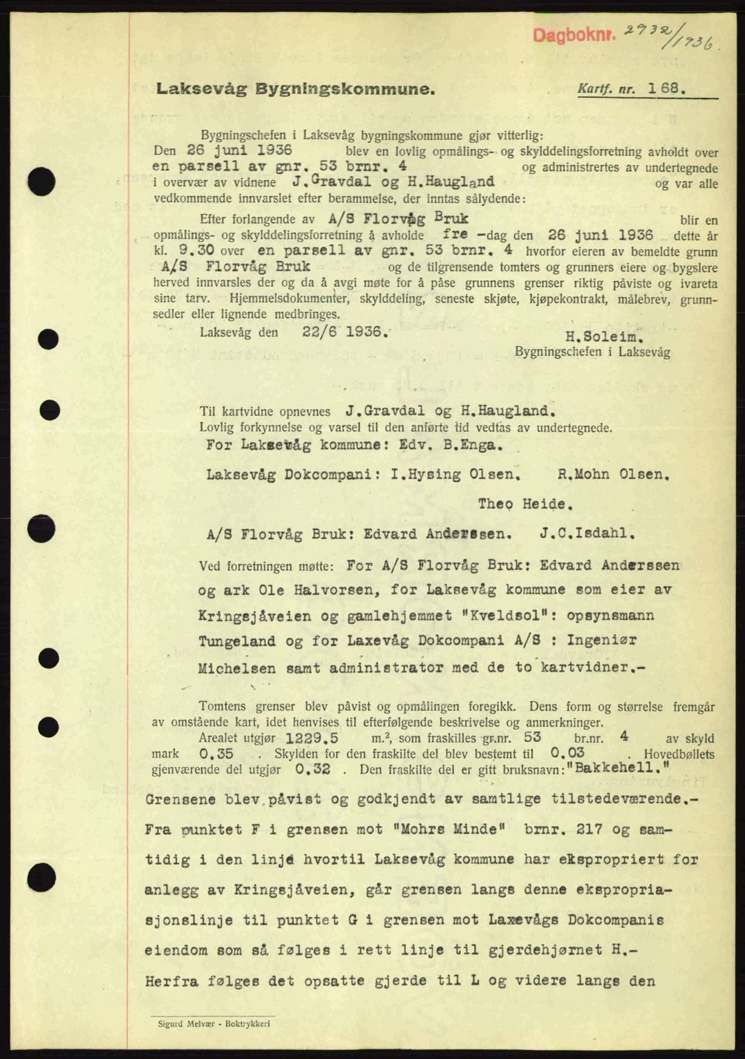 Midhordland sorenskriveri, SAB/A-3001/1/G/Gb/Gbk/L0001: Pantebok nr. A1-6, 1936-1937, Dagboknr: 2932/1936