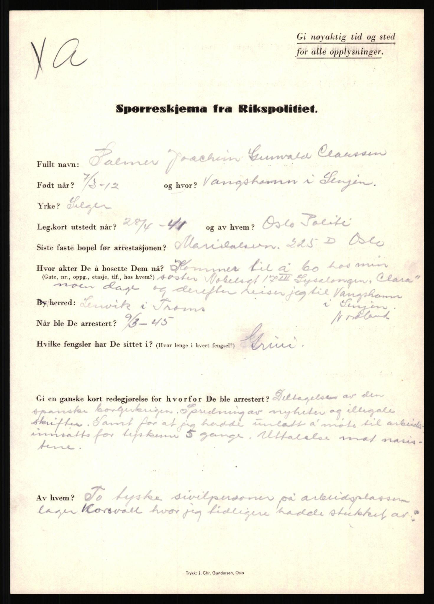 Rikspolitisjefen, AV/RA-S-1560/L/L0009: Karlsen, Aksel Emanuel - Kristiansen, Øivind Vetre, 1940-1945, s. 385