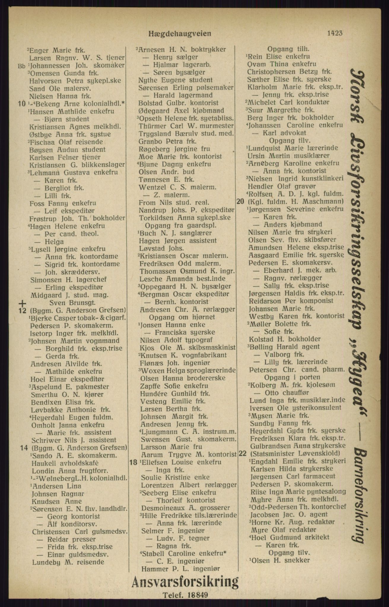 Kristiania/Oslo adressebok, PUBL/-, 1916, s. 1423