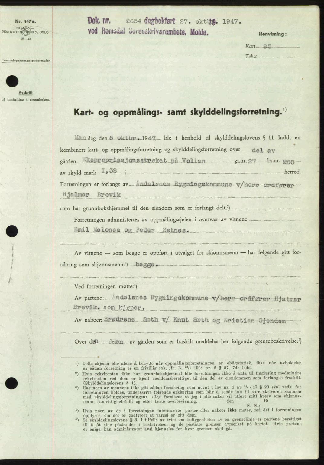 Romsdal sorenskriveri, AV/SAT-A-4149/1/2/2C: Pantebok nr. A24, 1947-1947, Dagboknr: 2654/1947