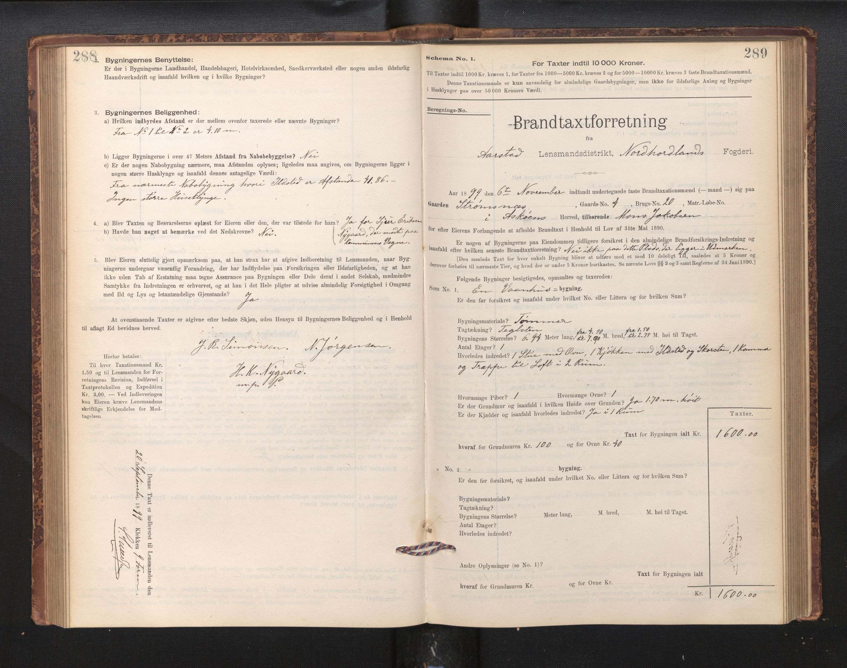 Lensmannen i Årstad, AV/SAB-A-36201/0012/L0011: Branntakstprotokoll,skjematakst, 1895-1901, s. 288-289