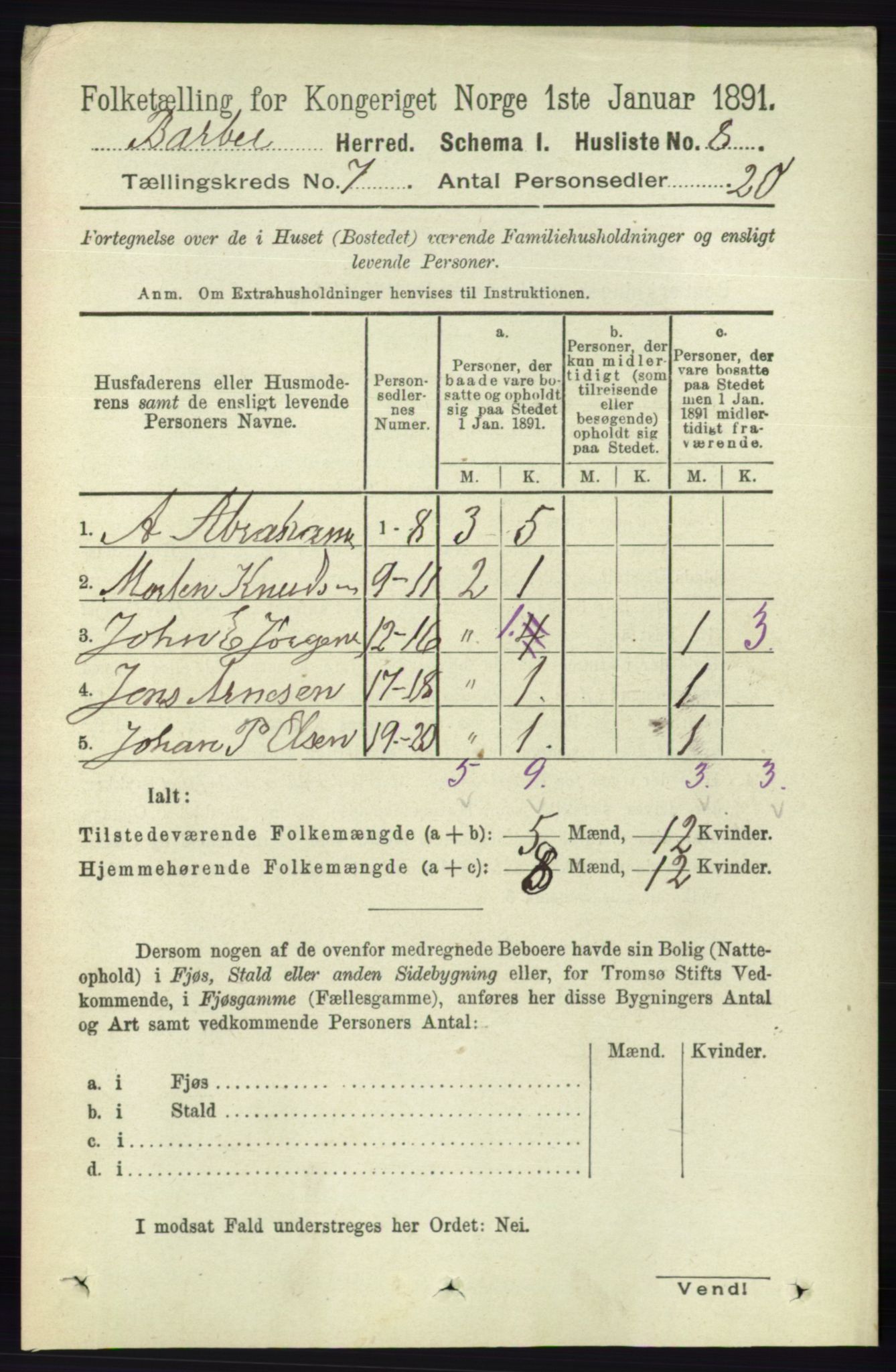 RA, Folketelling 1891 for 0990 Barbu herred, 1891, s. 4950