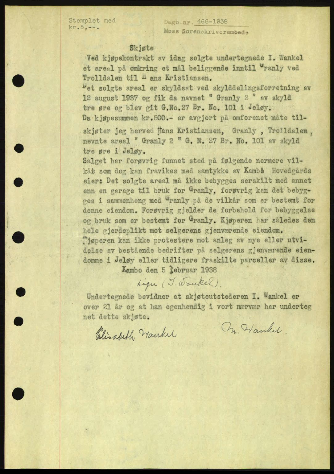 Moss sorenskriveri, SAO/A-10168: Pantebok nr. A4, 1938-1938, Dagboknr: 466/1938