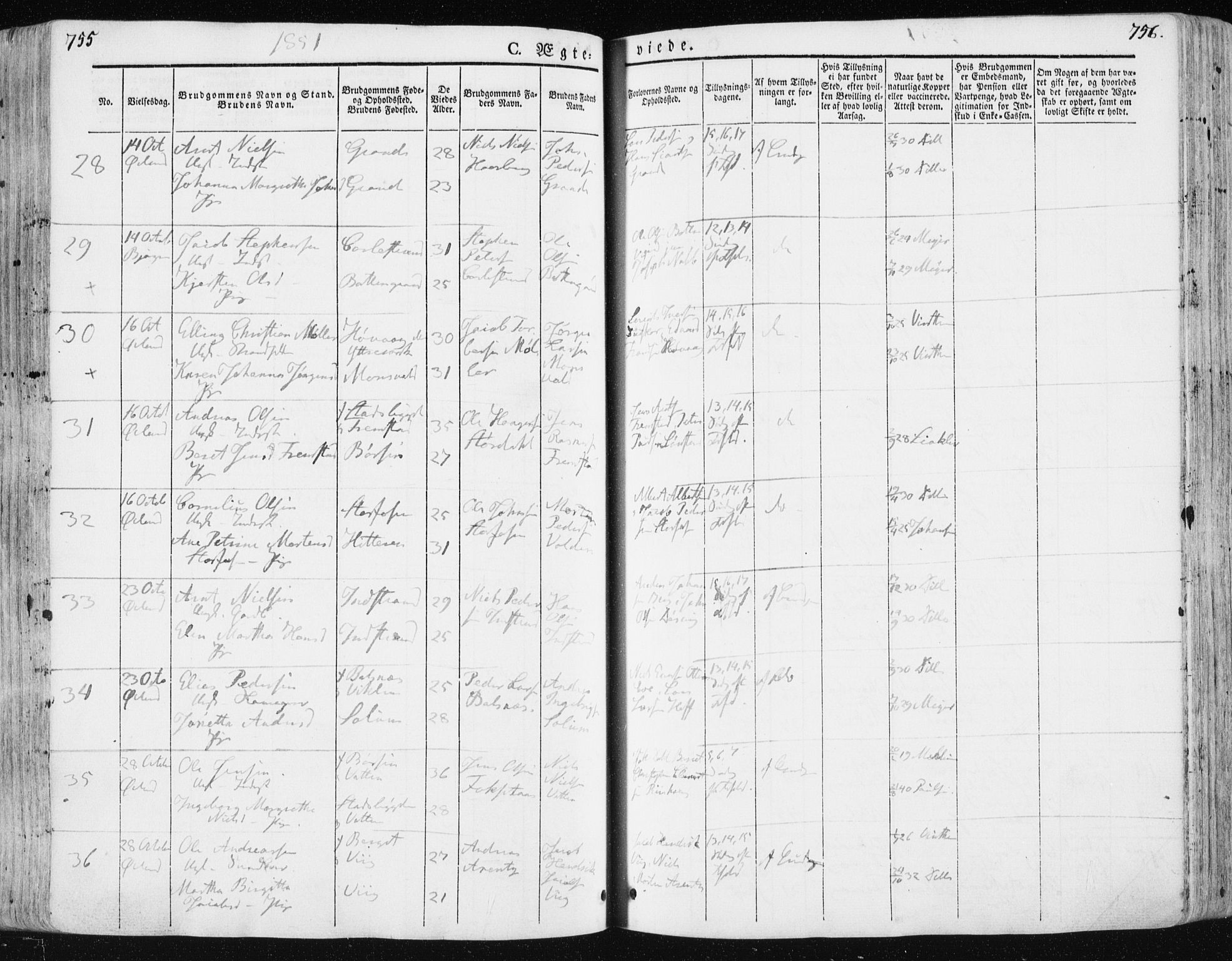 Ministerialprotokoller, klokkerbøker og fødselsregistre - Sør-Trøndelag, SAT/A-1456/659/L0736: Ministerialbok nr. 659A06, 1842-1856, s. 755-756