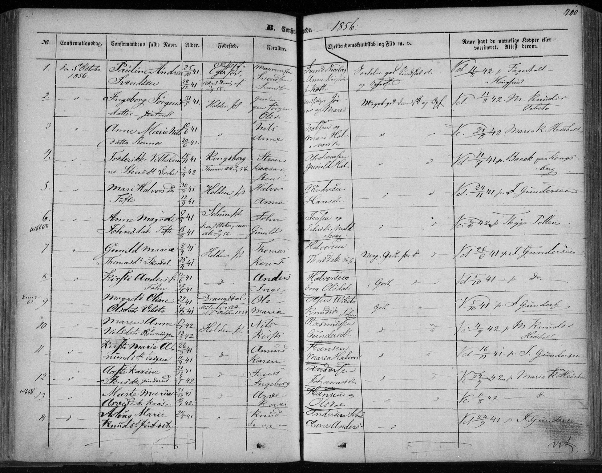 Holla kirkebøker, AV/SAKO-A-272/F/Fa/L0005: Ministerialbok nr. 5, 1849-1860, s. 200