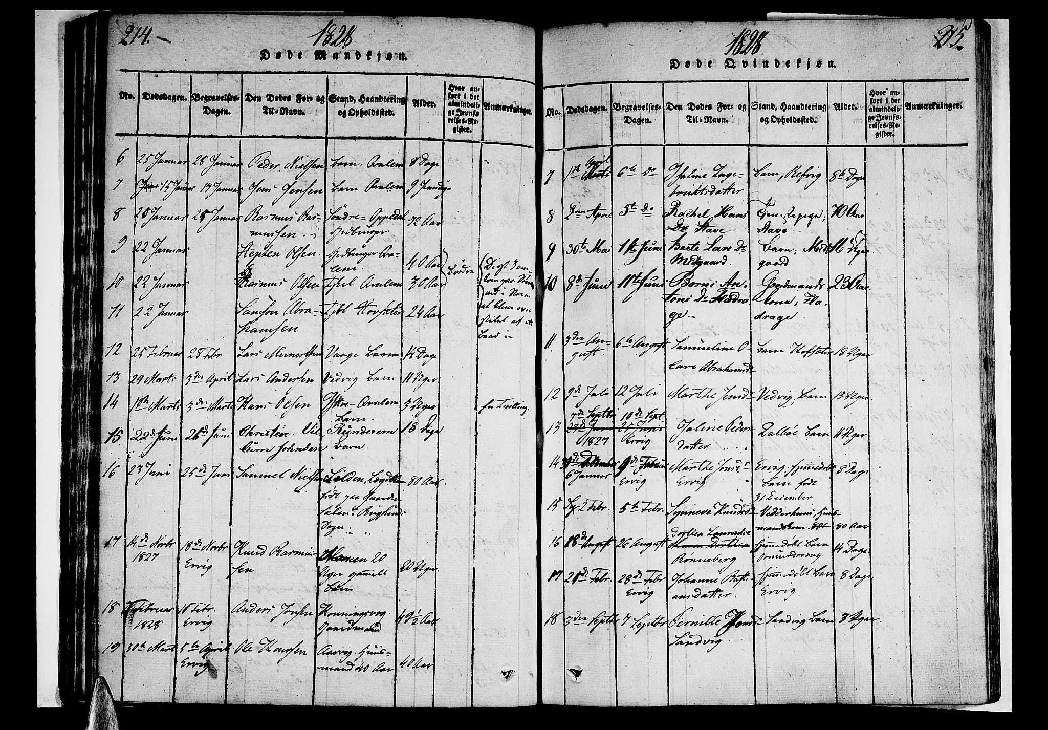 Selje sokneprestembete, AV/SAB-A-99938/H/Ha/Haa/Haaa: Ministerialbok nr. A 8, 1816-1828, s. 214-215