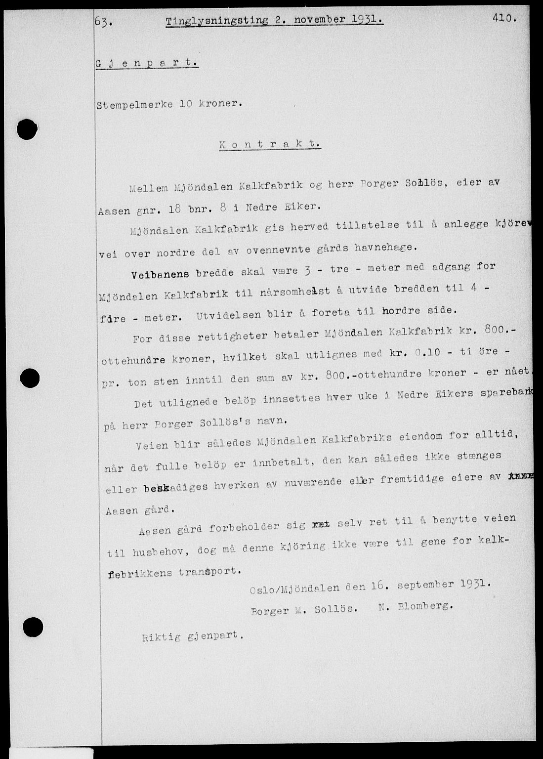 Eiker, Modum og Sigdal sorenskriveri, SAKO/A-123/G/Ga/Gab/L0023: Pantebok nr. II 23, 1931-1931, s. 409