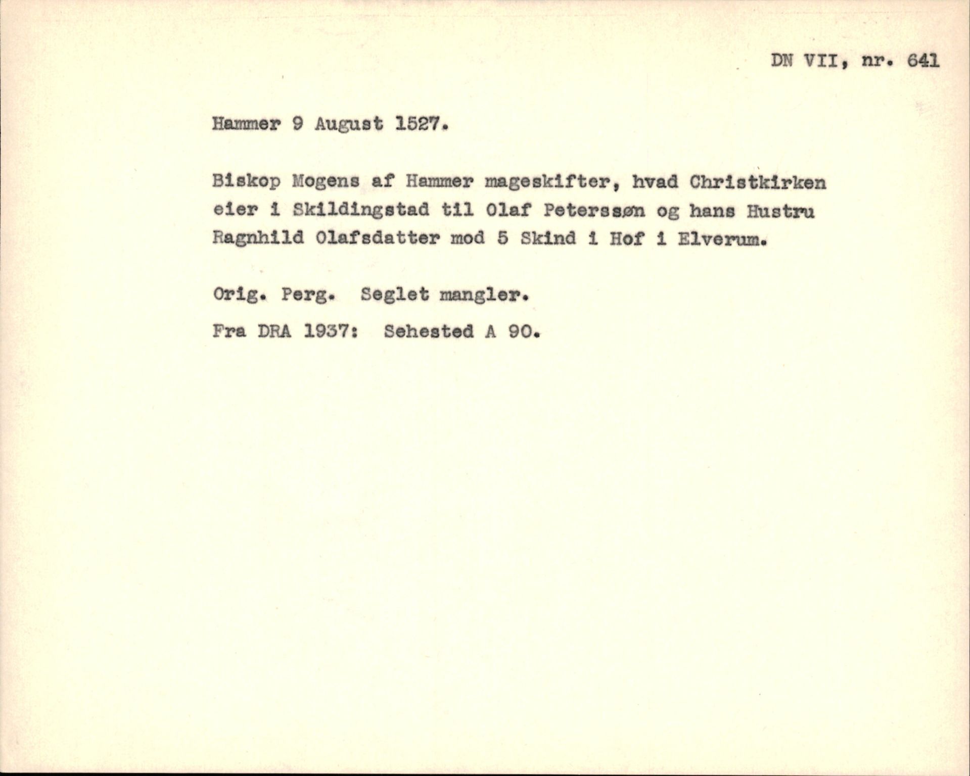 Riksarkivets diplomsamling, AV/RA-EA-5965/F35/F35f/L0001: Regestsedler: Diplomer fra DRA 1937 og 1996, s. 407